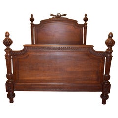 Letto matrimoniale Antique French Oak con testiera, binari laterali e doghe