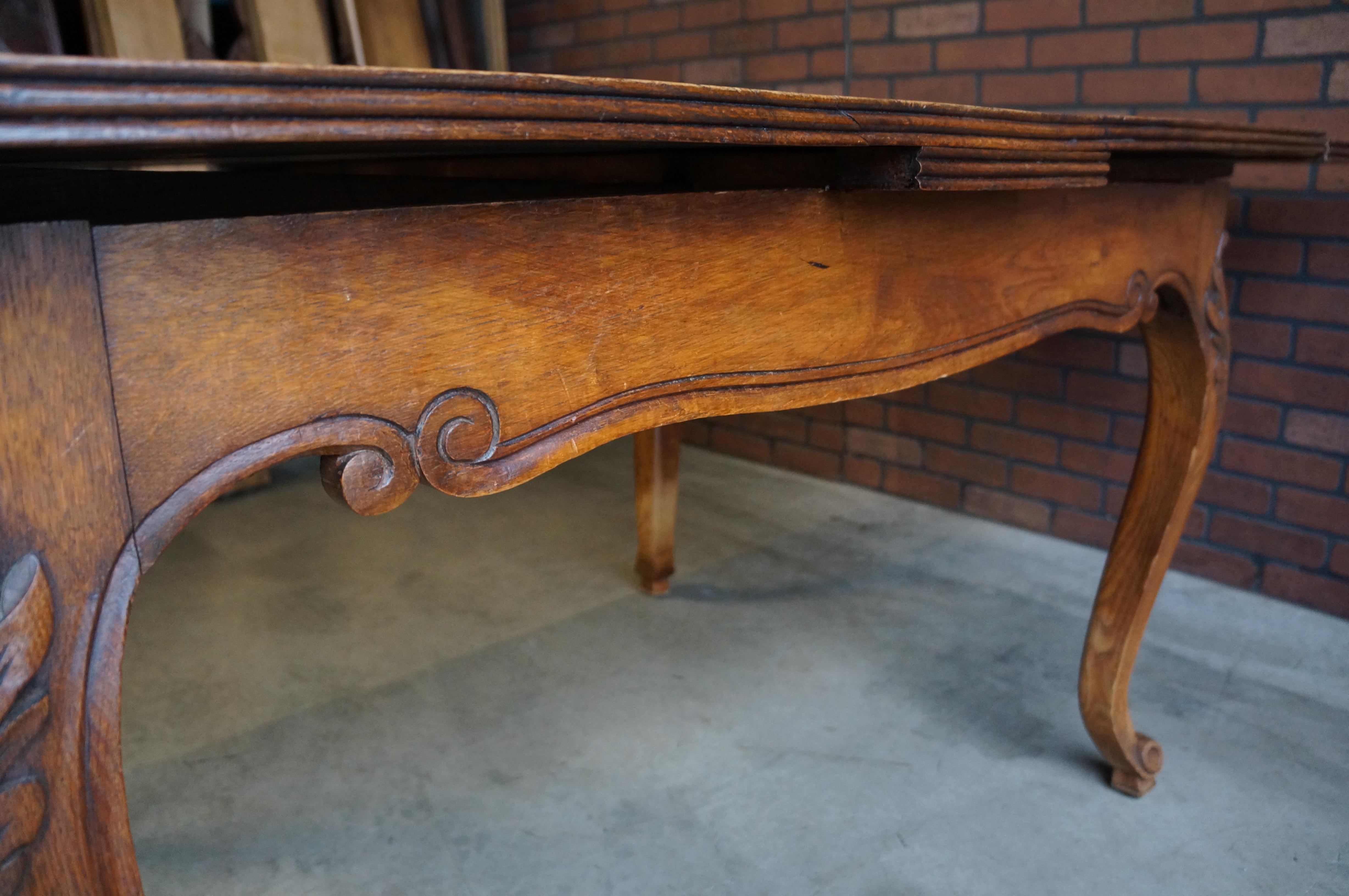 Antique French Oak Draw Leaf Dining Table In Good Condition For Sale In Portland, OR
