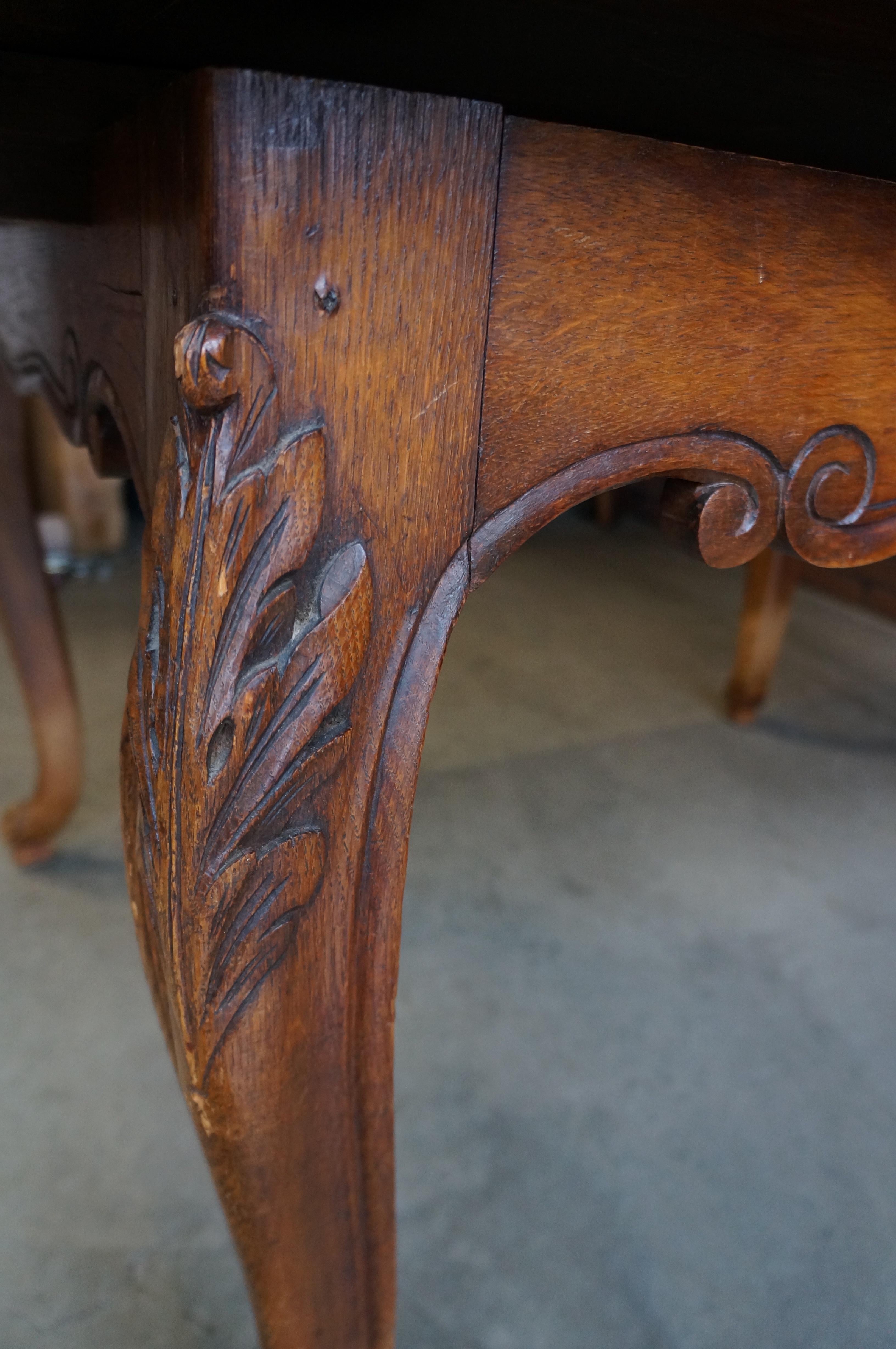 19th Century Antique French Oak Draw Leaf Dining Table For Sale