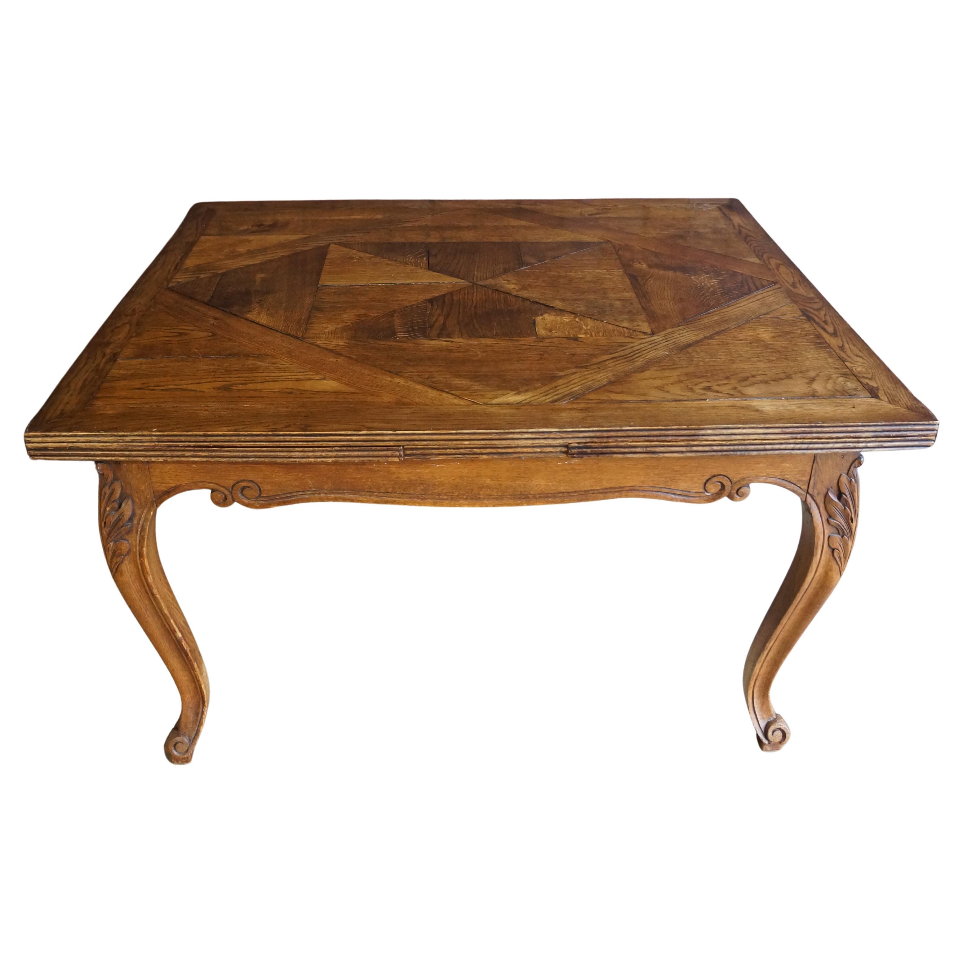 Antique French Oak Draw Leaf Dining Table For Sale