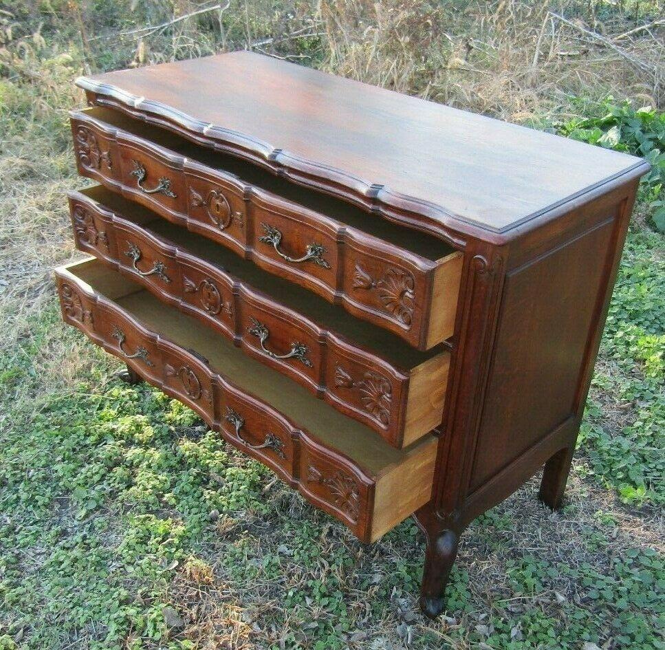 Louis XV Antique French Oak Dresser Chest of Drawers Carved, 1940s For Sale