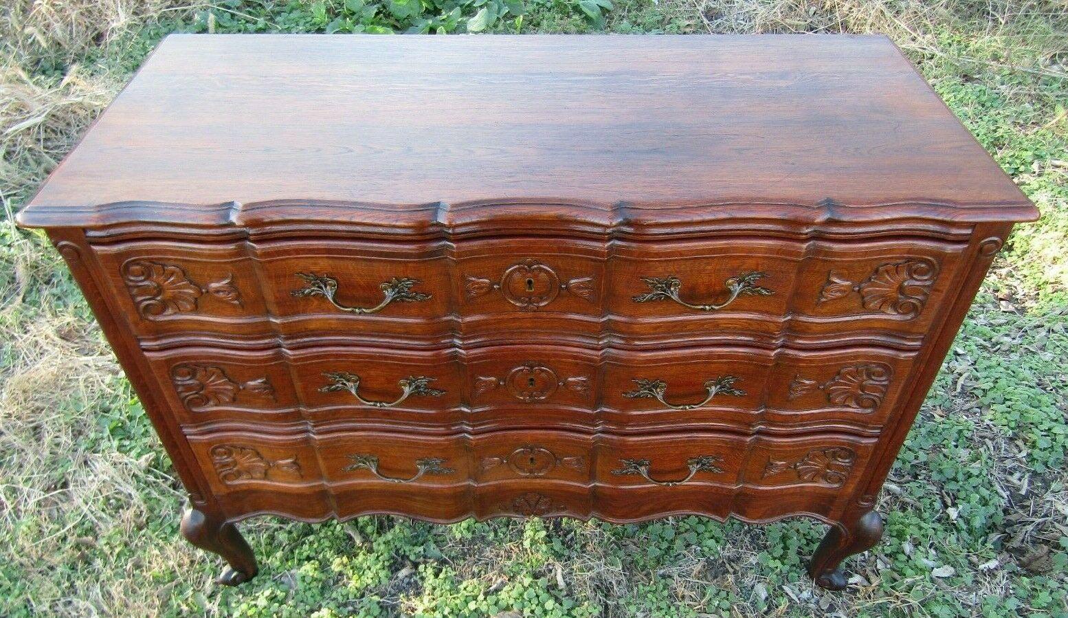 Hand-Carved Antique French Oak Dresser Chest of Drawers Carved, 1940s For Sale