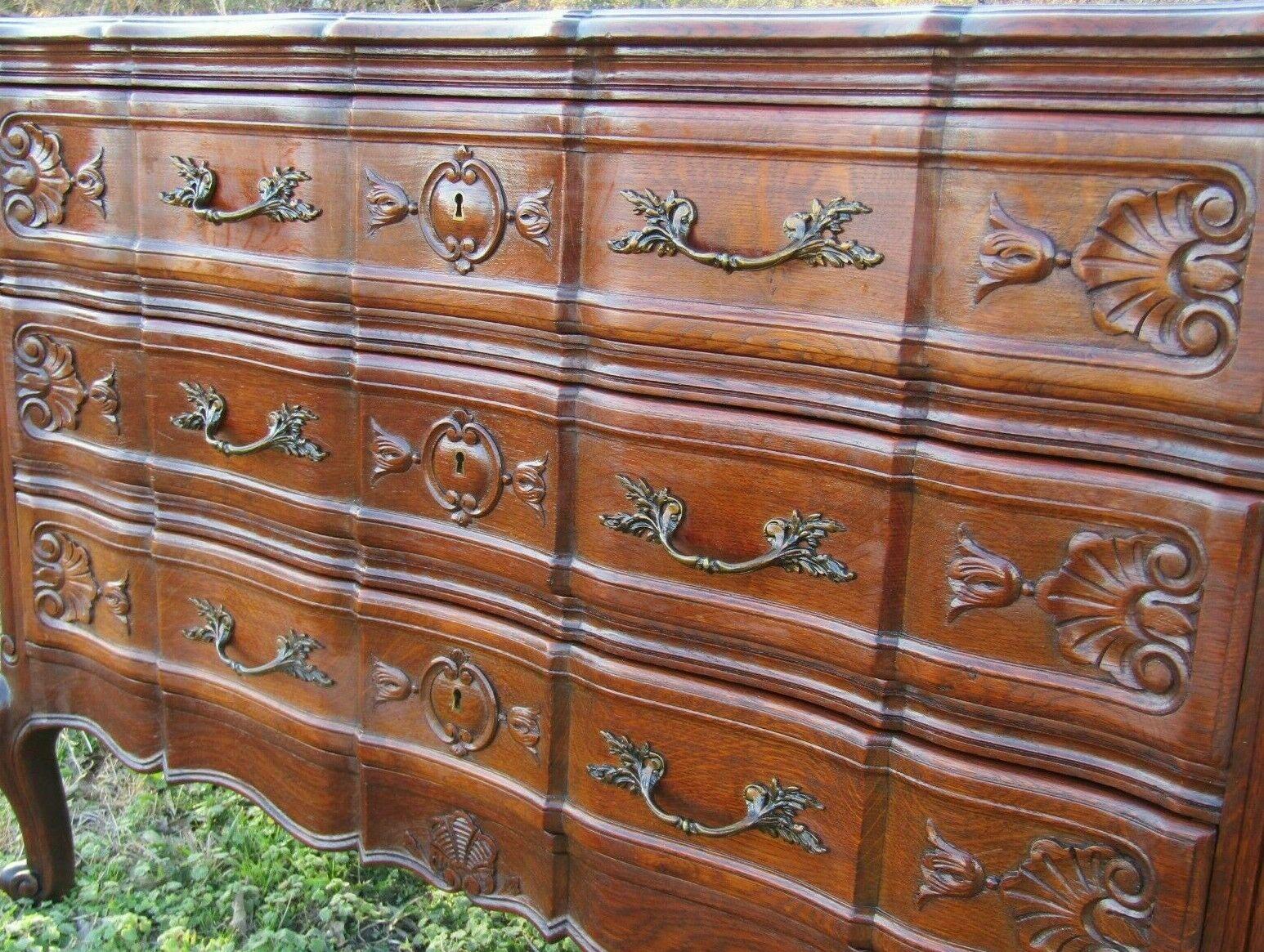 Antique French Oak Dresser Chest of Drawers Carved, 1940s In Good Condition For Sale In Hudson, NY