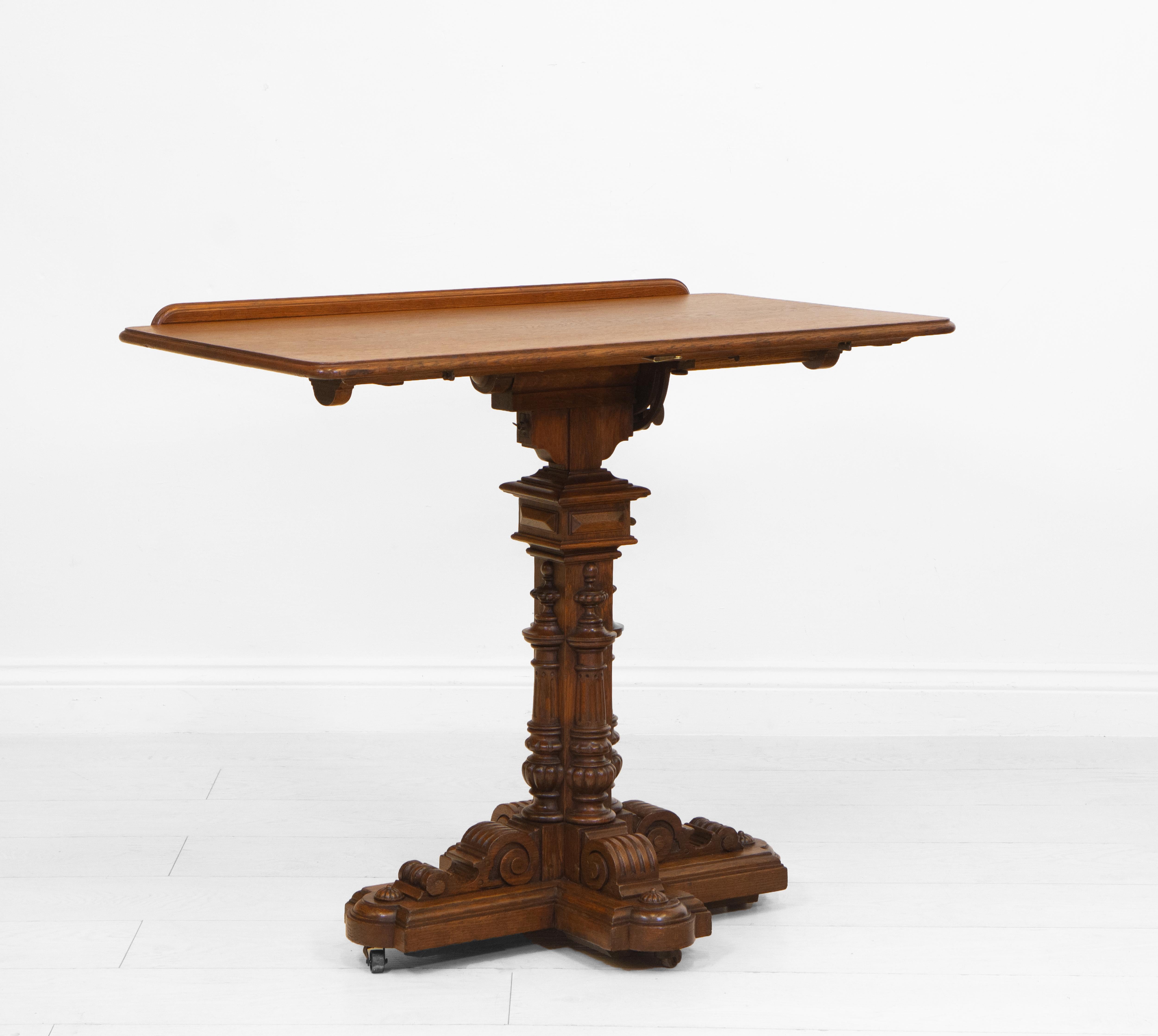 Antique French Oak Ecclesiastical Gothic Adjustable Reading Table Lectern Stand For Sale 6