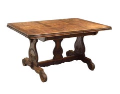 Antique French Oak & Elm Trestle Base Extension Dining Table