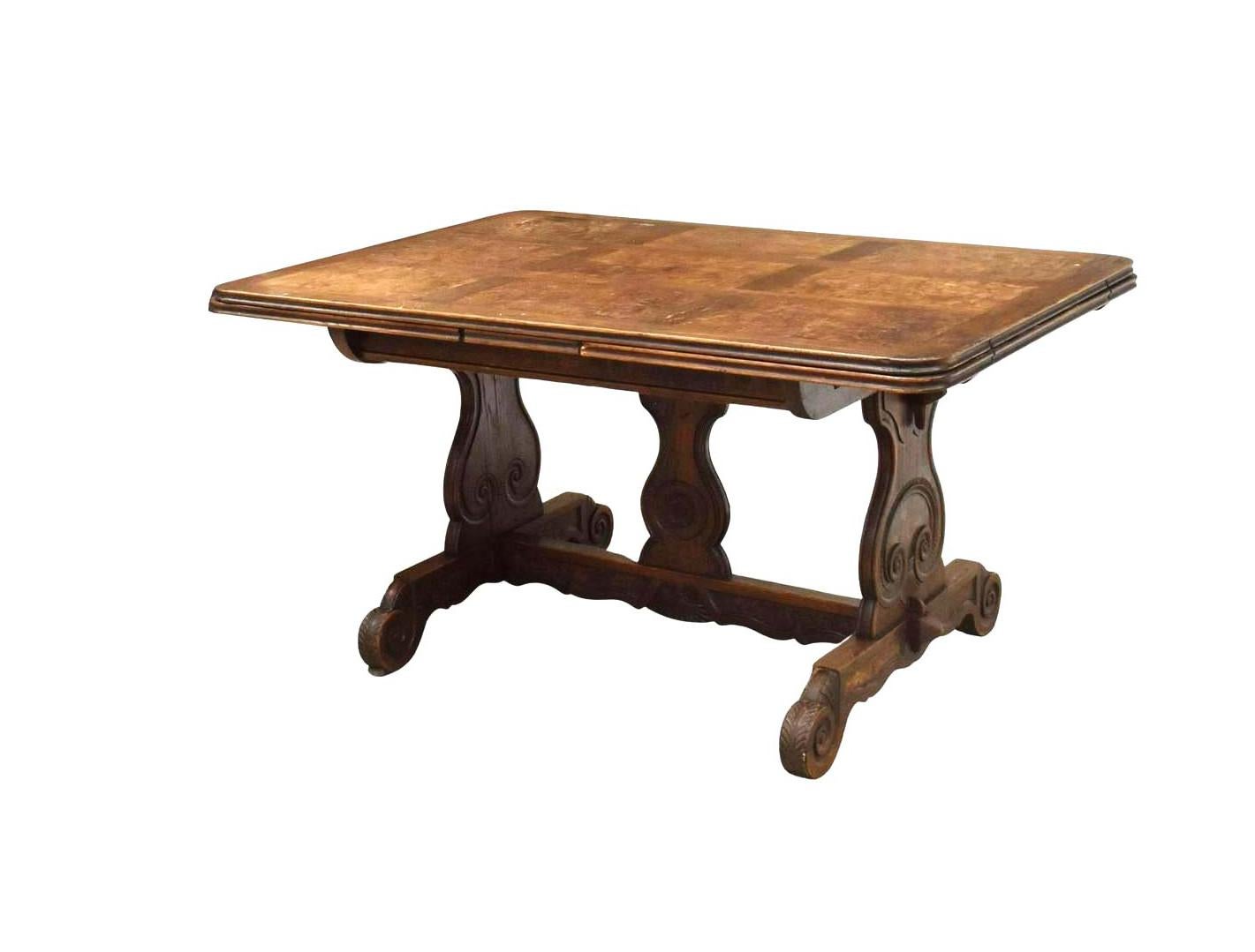 Hand-Crafted Antique French Oak & Elm Trestle Base Extension Dining Table For Sale