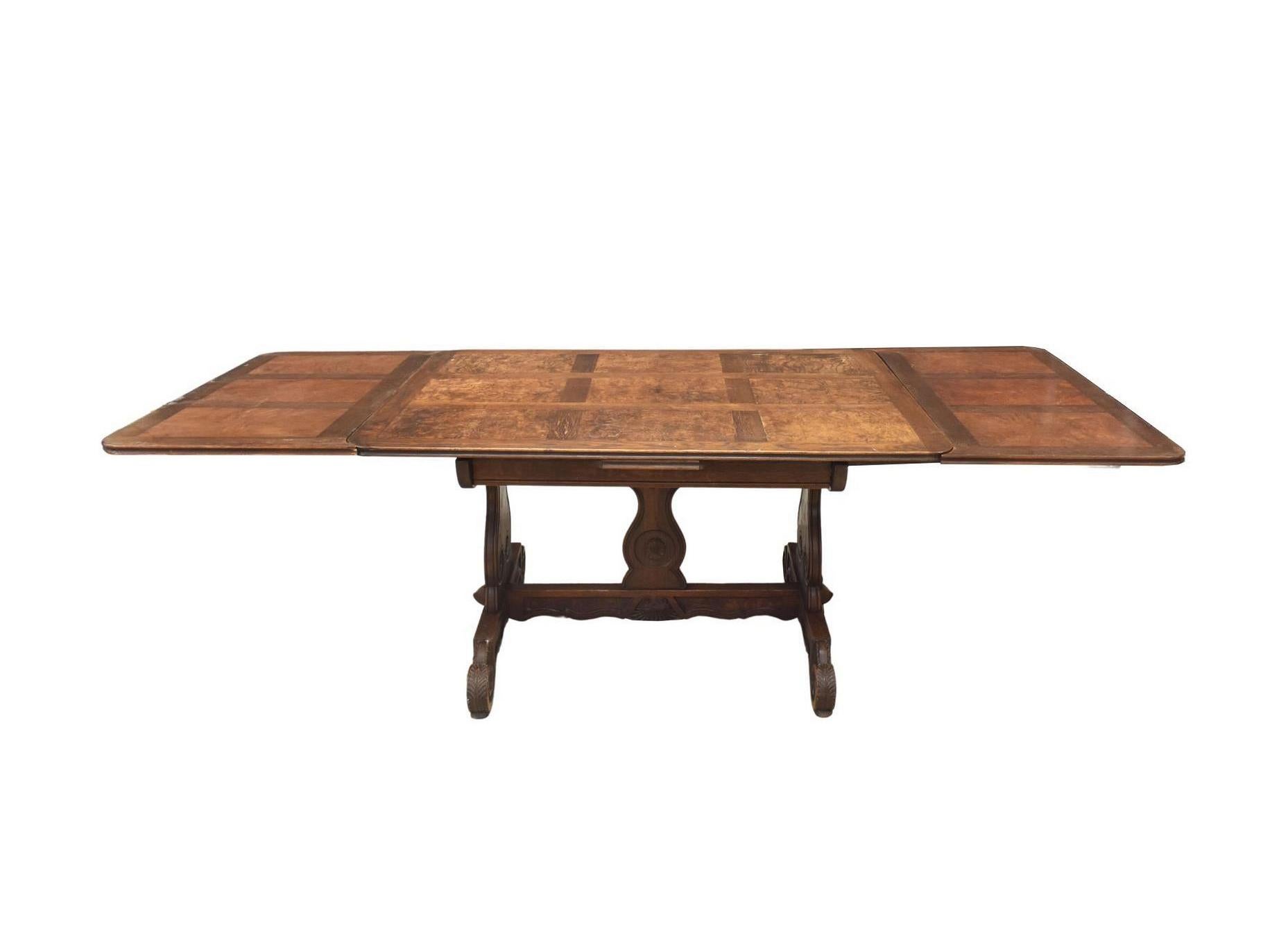 Antique French Oak & Elm Trestle Base Extension Dining Table In Good Condition For Sale In Sheridan, CO
