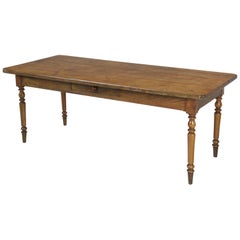 Antique French Oak Farm House Dining or Kitchen Table with Pass-Through Drawer