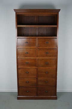 Antique French Oak Filing / Apothecary Cabinet, Ca 1920