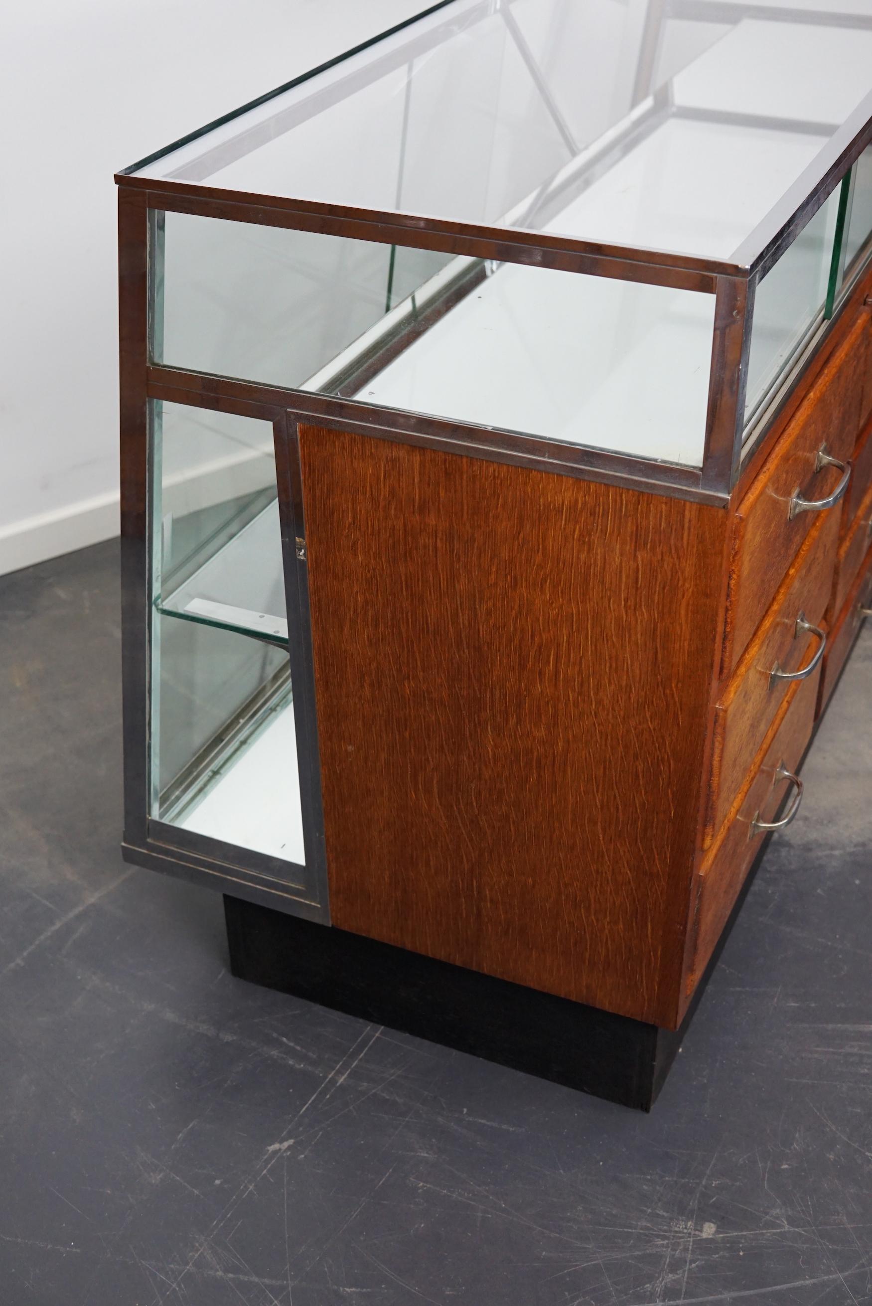 Antique French Oak, Glass and Chrome Shop Counter Cabinet / Vitrine, circa 1920s 7