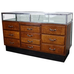 Antique French Oak, Glass and Chrome Shop Counter Cabinet / Vitrine, circa 1920s