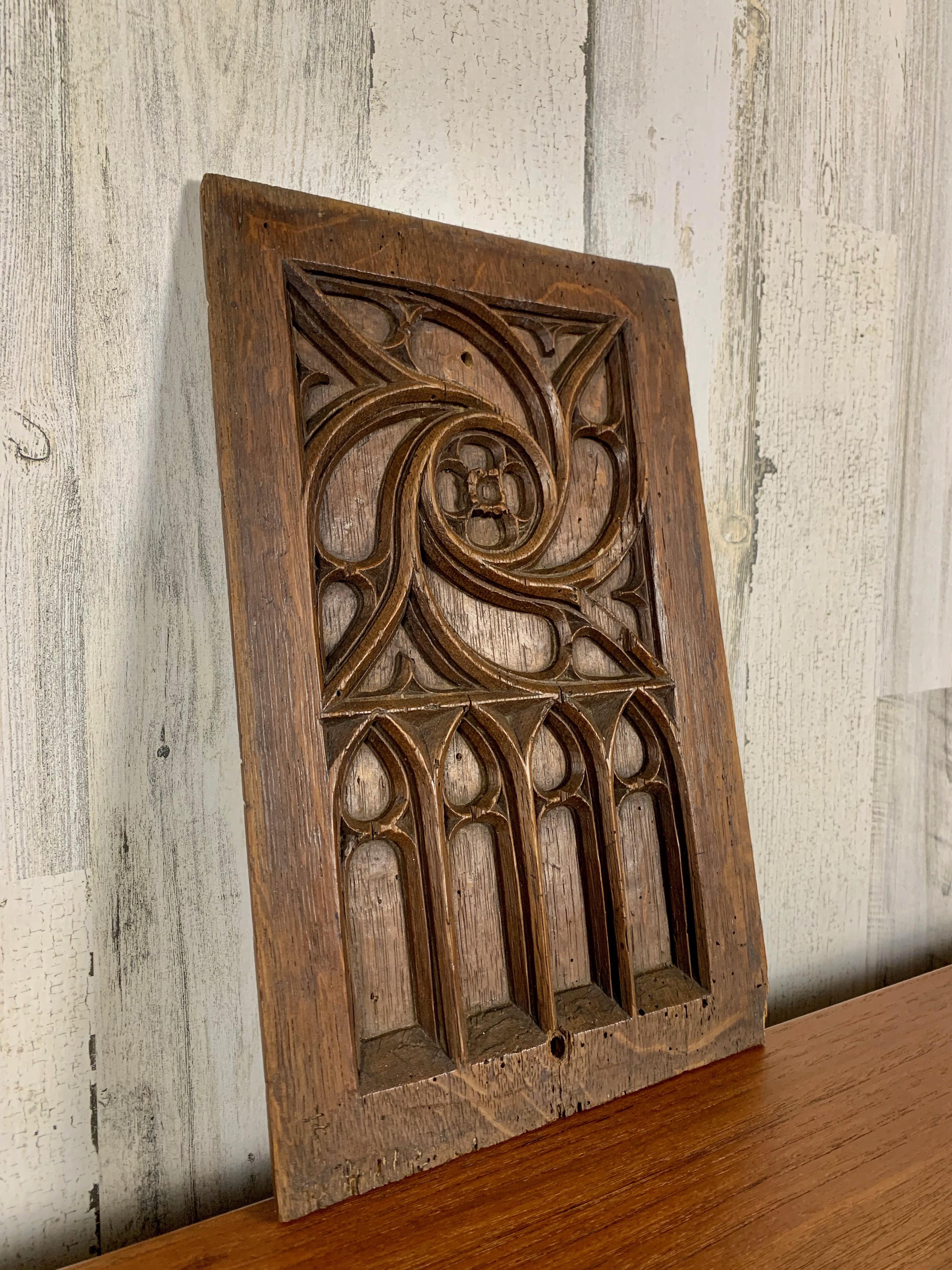 French oak hand carved Gothic revival panel. There are three available. Each panel is 1