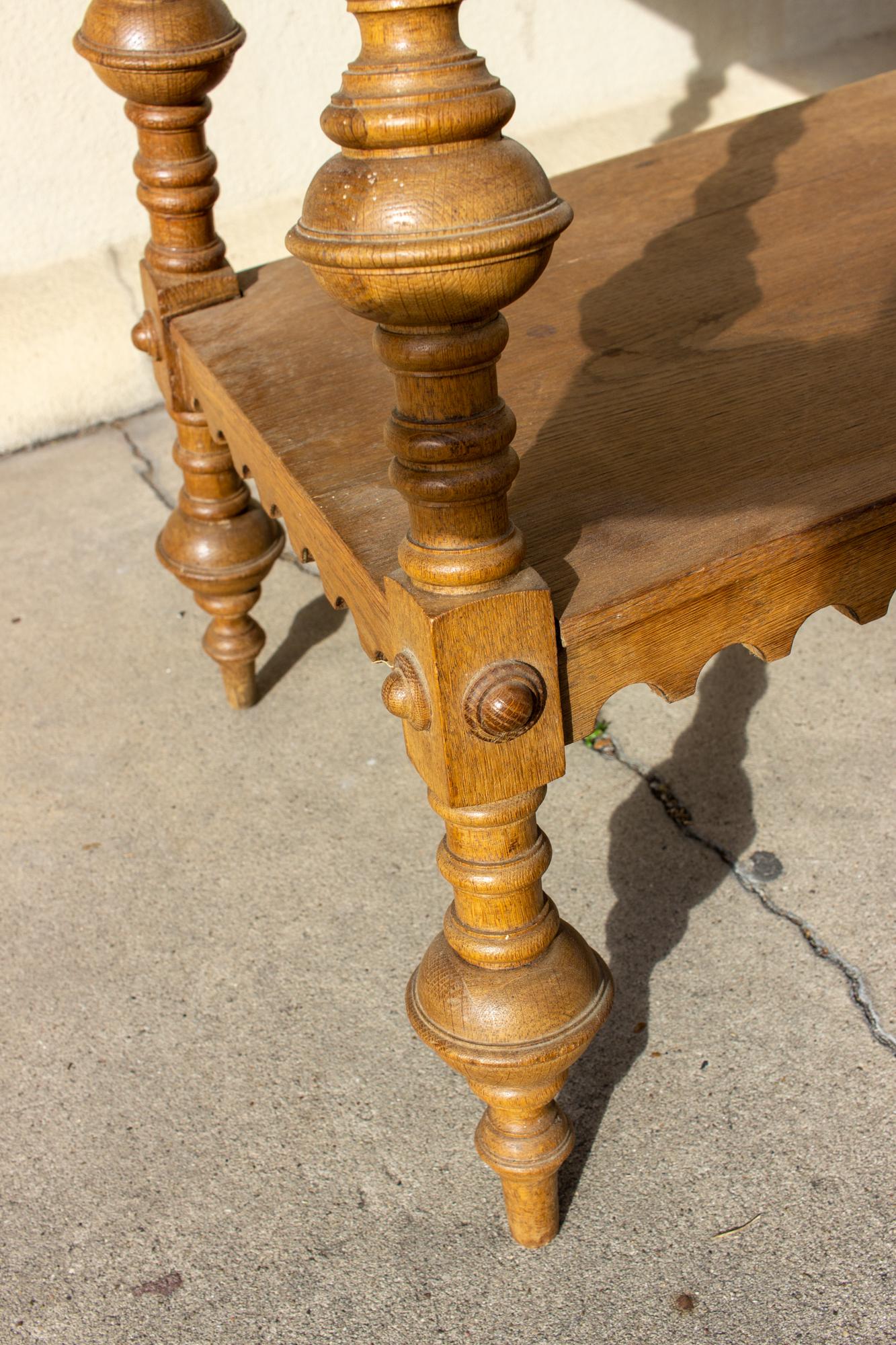 Antique French Oak Gothic Revival Spindle Leg Table with Drawer For Sale 6
