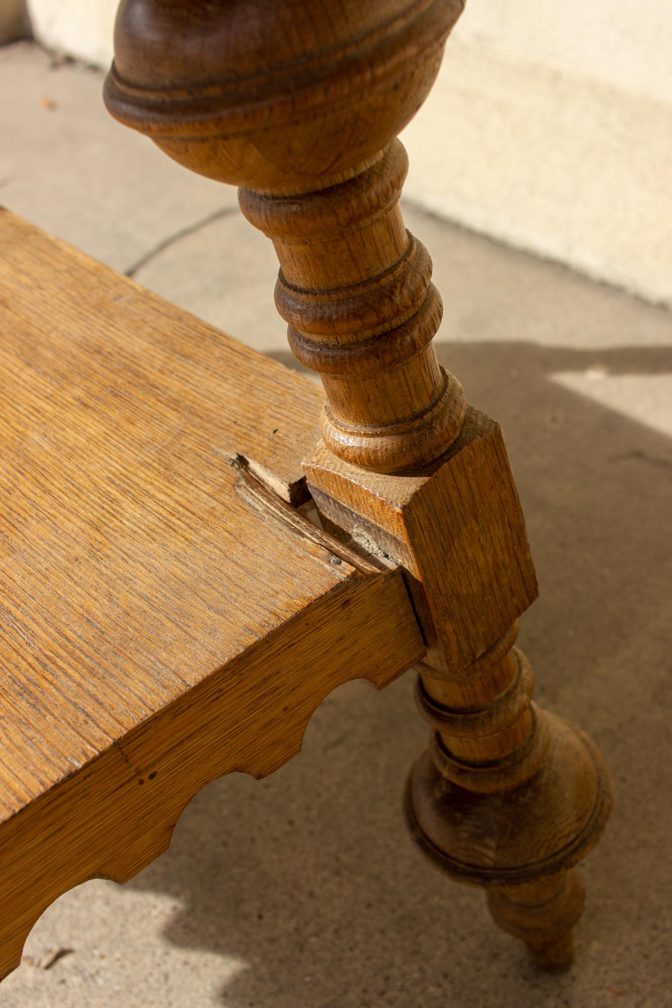 Antique French Oak Gothic Revival Spindle Leg Table with Drawer For Sale 7