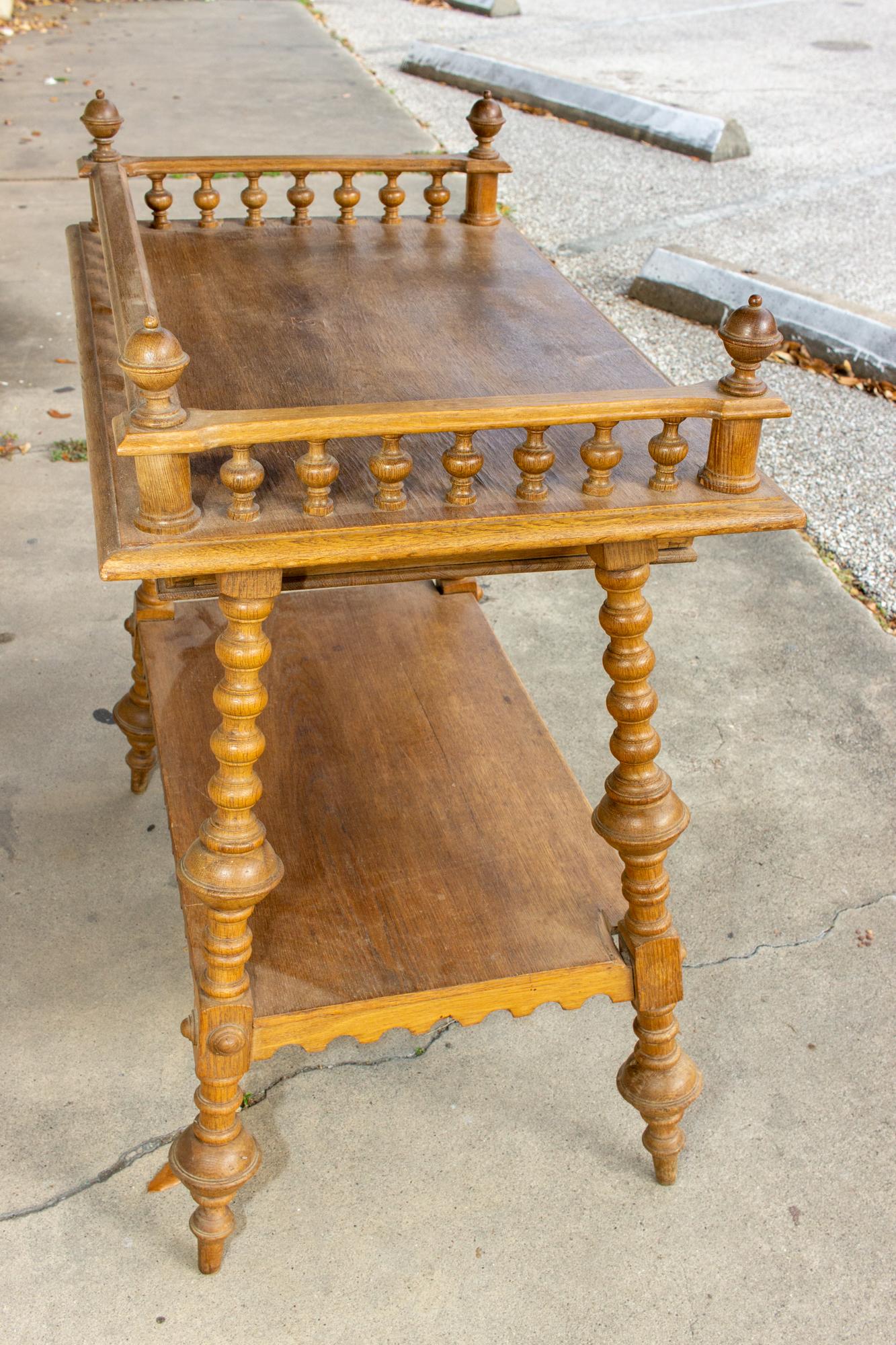 Antique French Oak Gothic Revival Spindle Leg Table with Drawer In Good Condition For Sale In Houston, TX