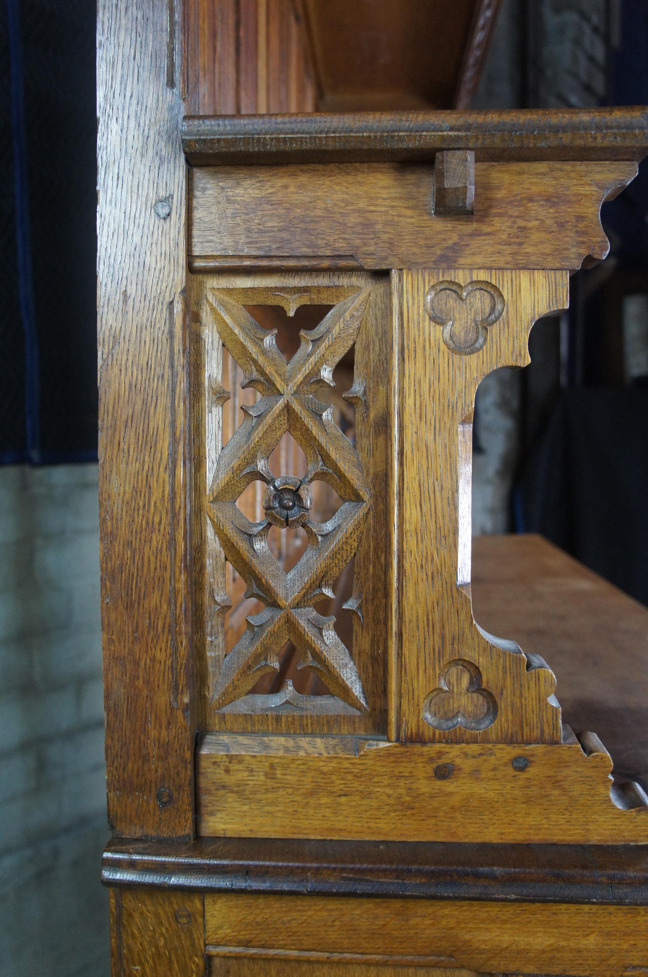 Antique French Gothic Revival Vaisselier Bar Cupboard Sideboard Hutch Linen Fold For Sale 4