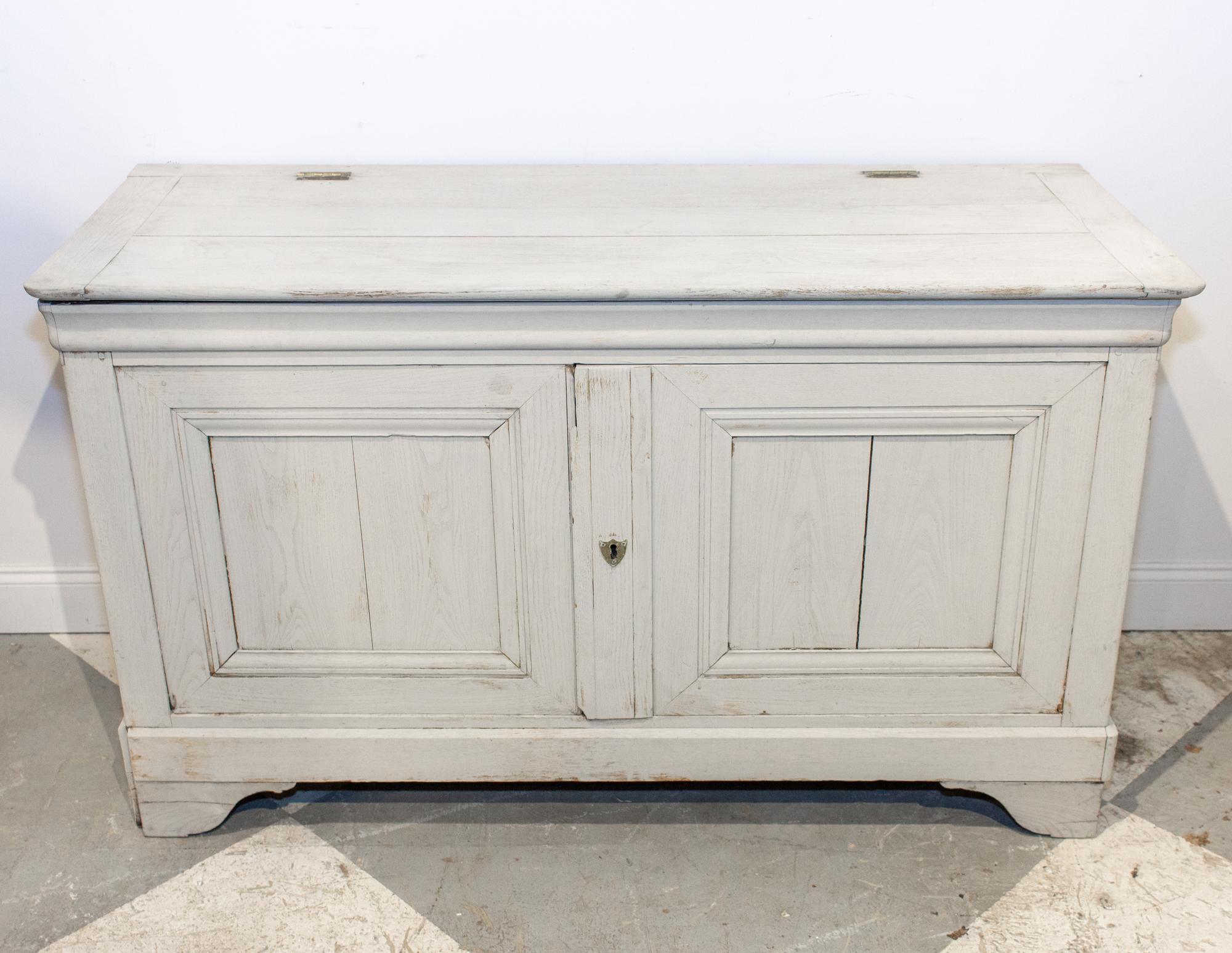 Antique French Oak Hinged Top Buffet in Greige Wash 12