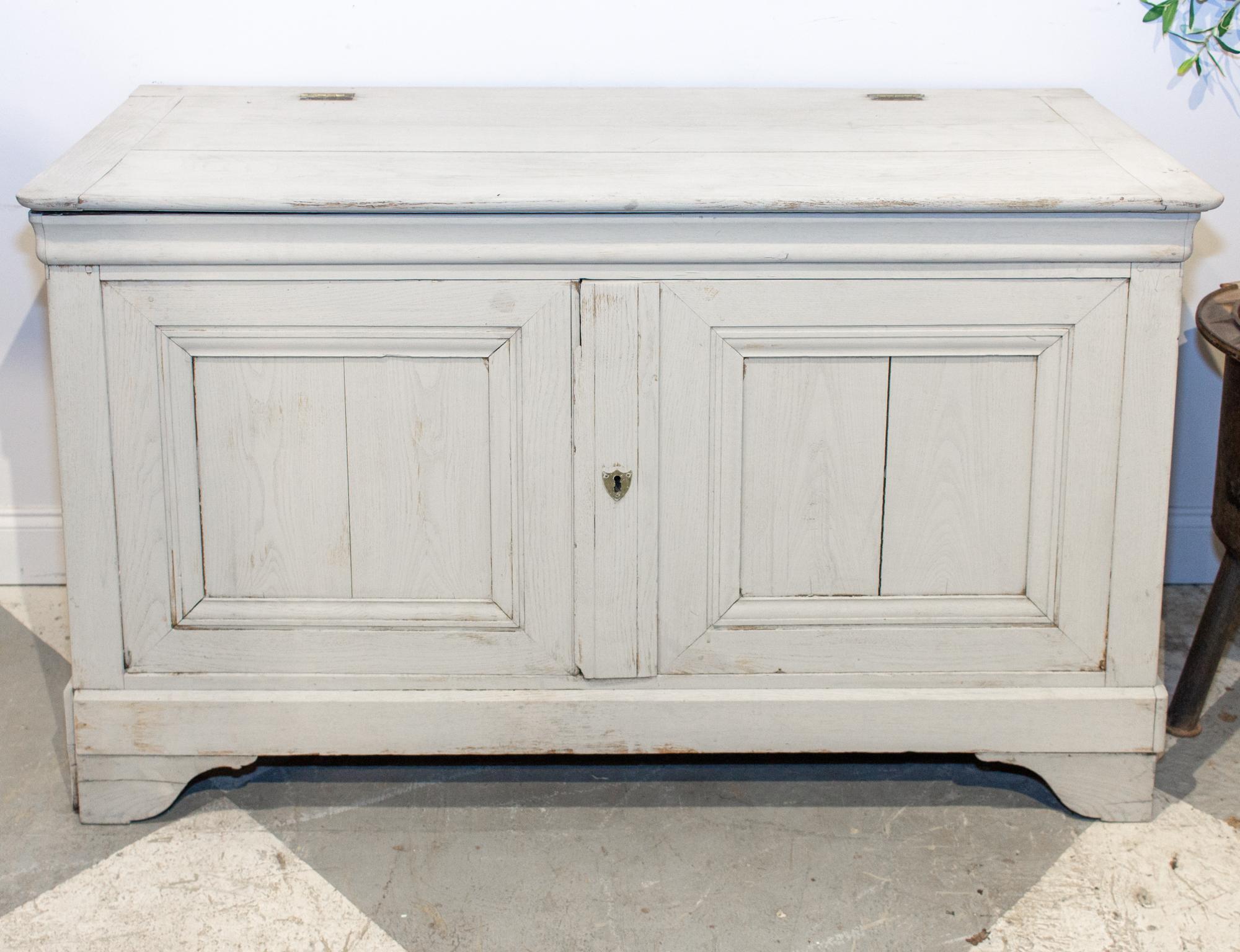 French Provincial Antique French Oak Hinged Top Buffet in Greige Wash