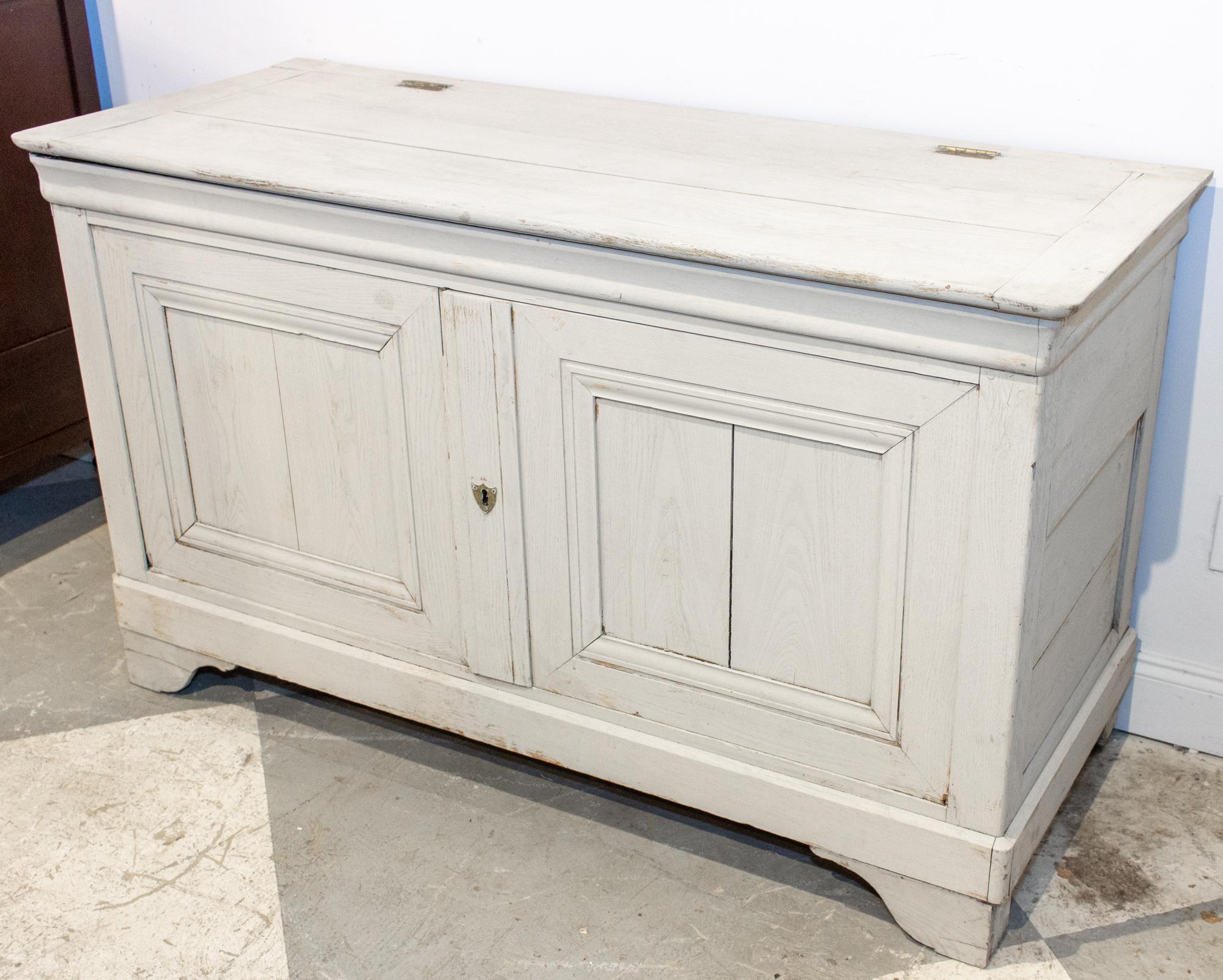 Antique French Oak Hinged Top Buffet in Greige Wash In Good Condition In Houston, TX