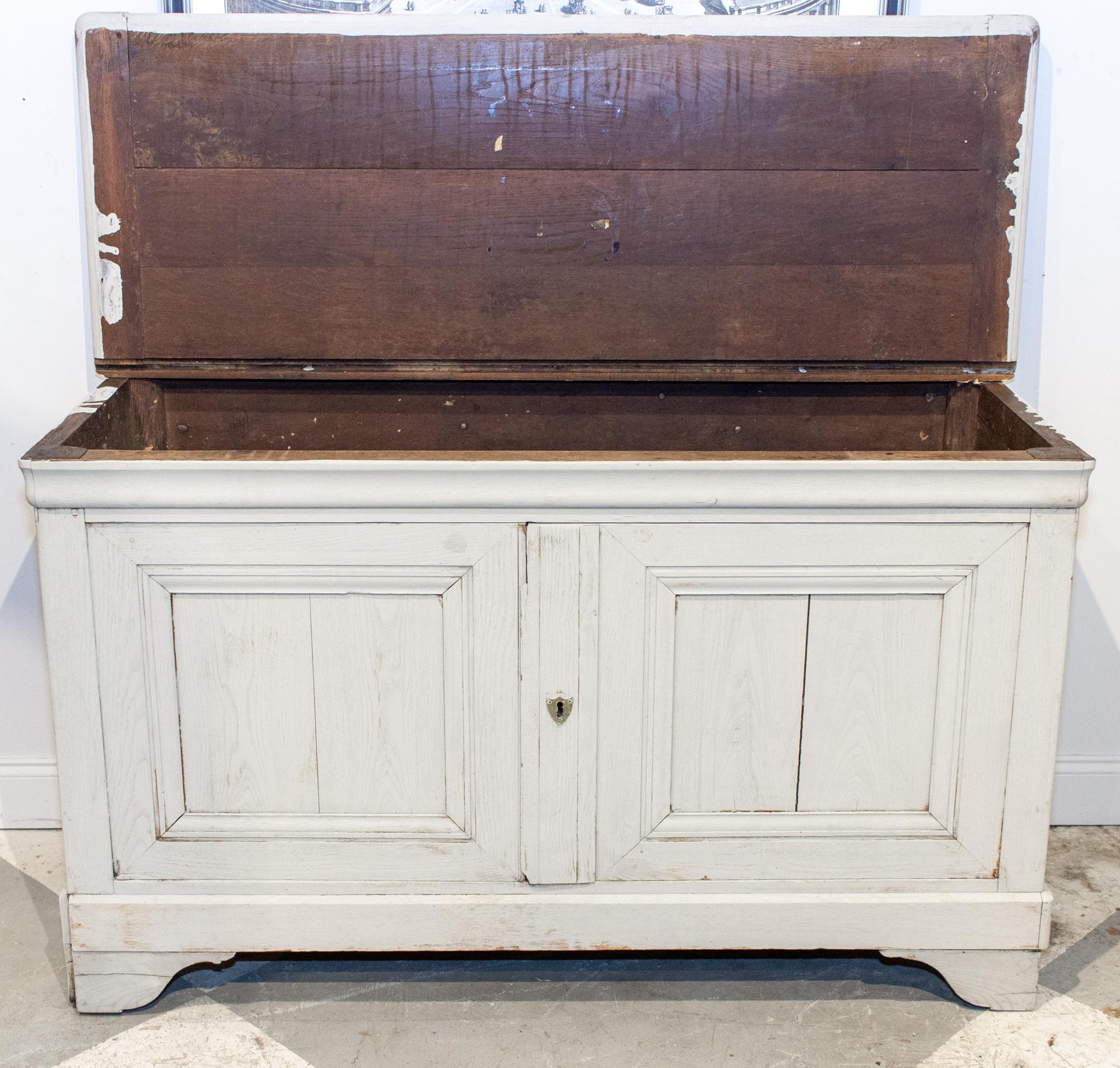 19th Century Antique French Oak Hinged Top Buffet in Greige Wash