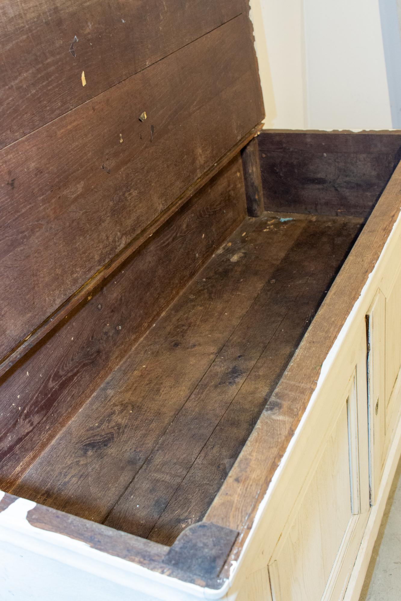 Brass Antique French Oak Hinged Top Buffet in Greige Wash