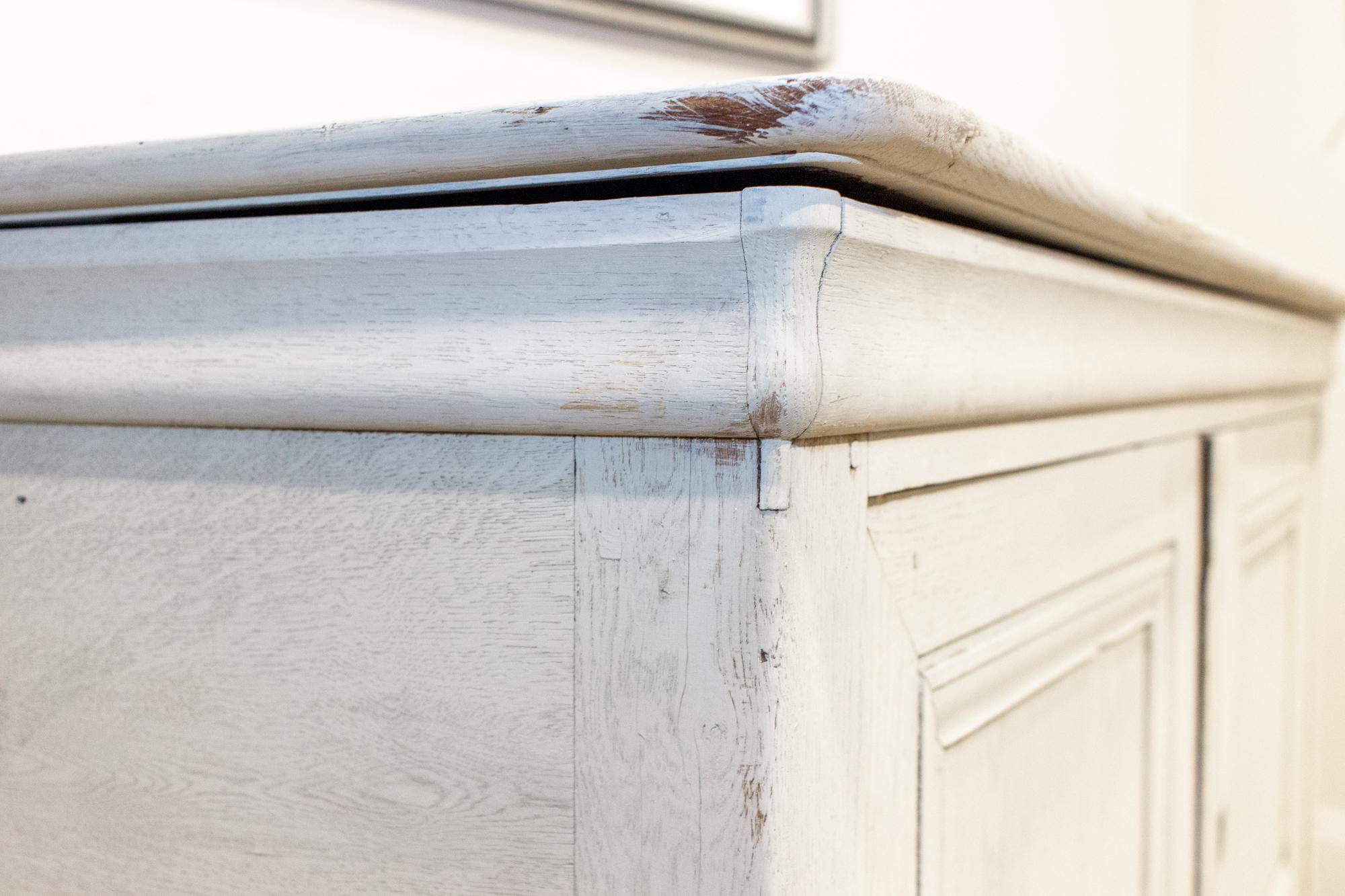 Antique French Oak Hinged Top Buffet in Greige Wash 3