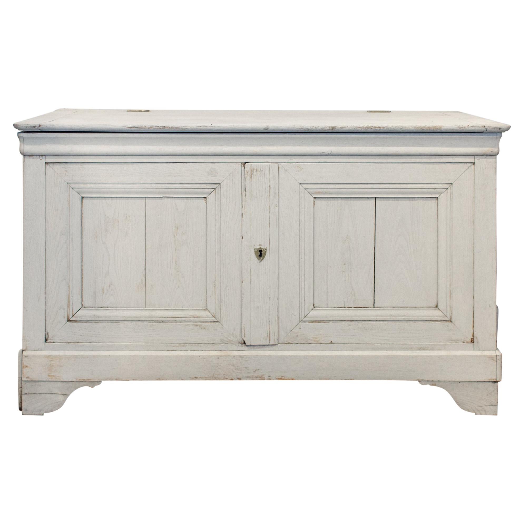 Antique French Oak Hinged Top Buffet in Greige Wash