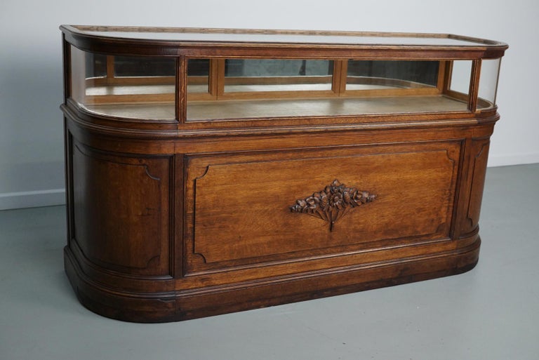 Antique French Oak Jewelry Cabinet or Shop Counter, Early 20th