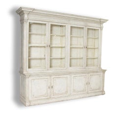 Antique French Oak Large Display Cabinet Bookcase Painted White, circa 1880's