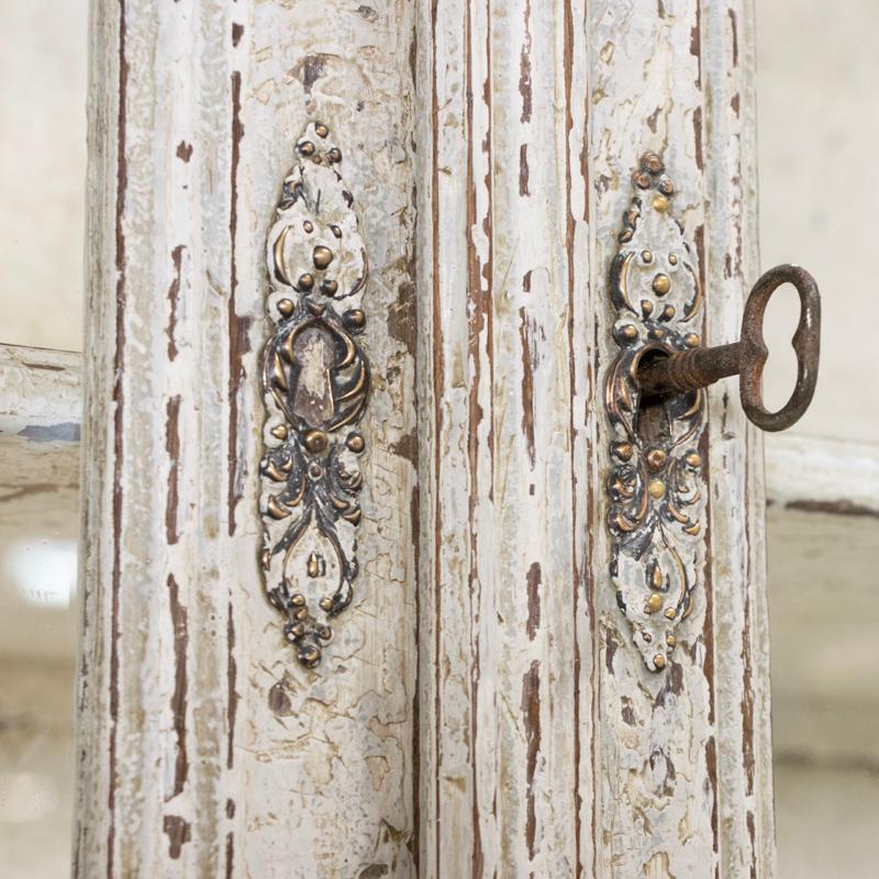 Country Antique French Oak Large Display Cabinet Bookcase Painted White, circa 1880's