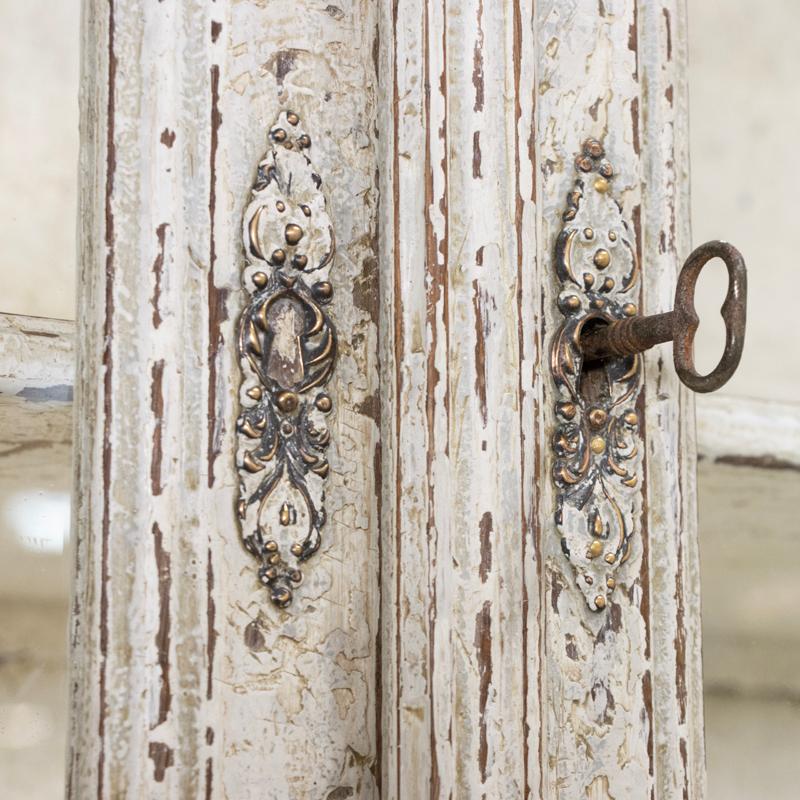 Country Antique French Oak Large Display Cabinet Bookcase Painted White, circa 1880's