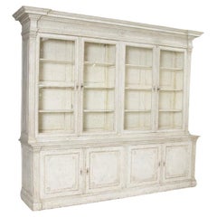Antique French Oak Large Display Cabinet Bookcase Painted White, circa 1880's