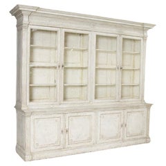 Ancienne grande vitrine bibliothèque en chêne français peinte en blanc, vers 1880
