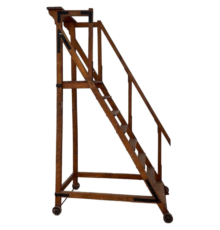 Antique French Oak Library Stairs-Frankel