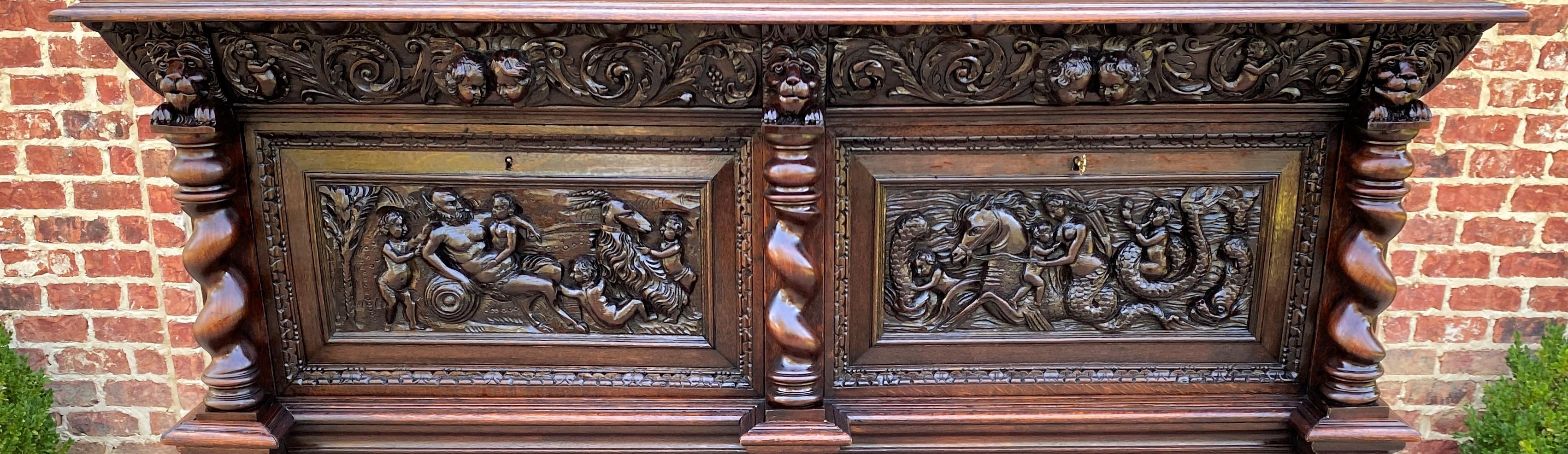 Antique French Oak Liquor Cabinet Bar Sideboard Server Allegorical Barley Twist For Sale 3