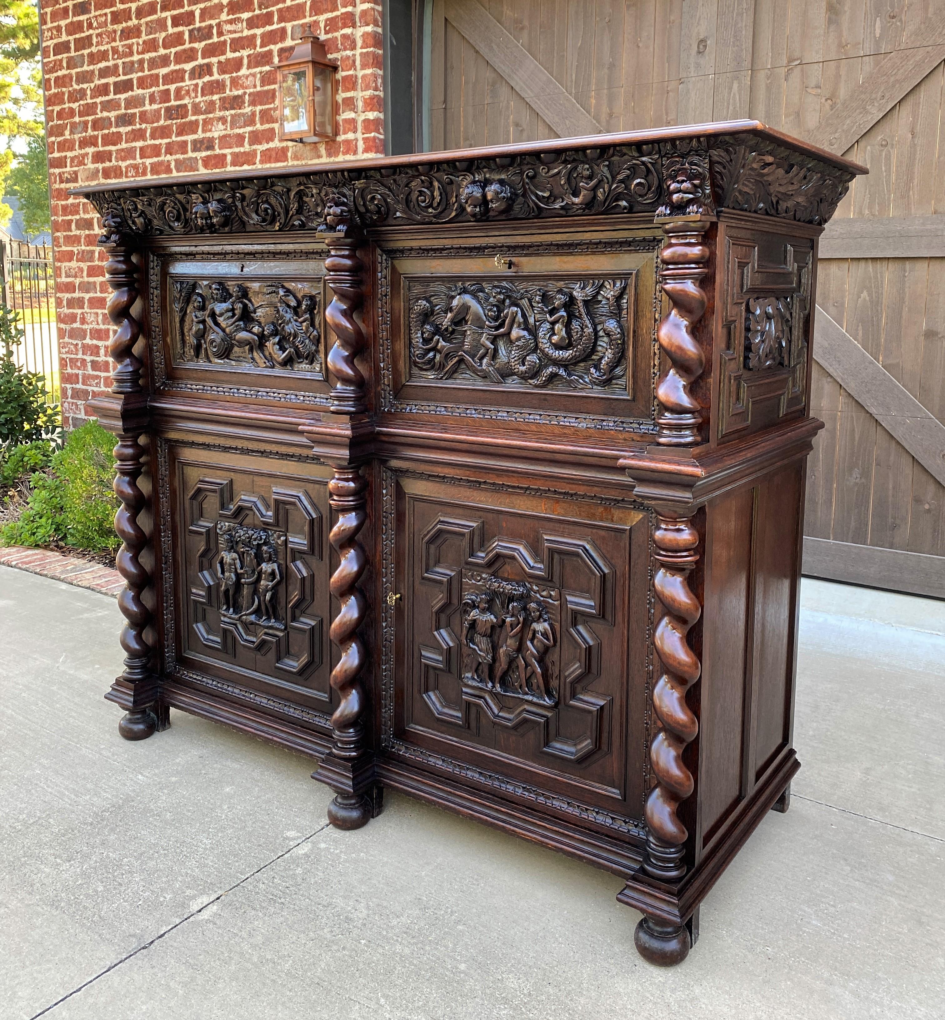 Neorinascimentale Antique French Cabinet Bar Sideboard Server Server Allegorico Barley Twist in vendita