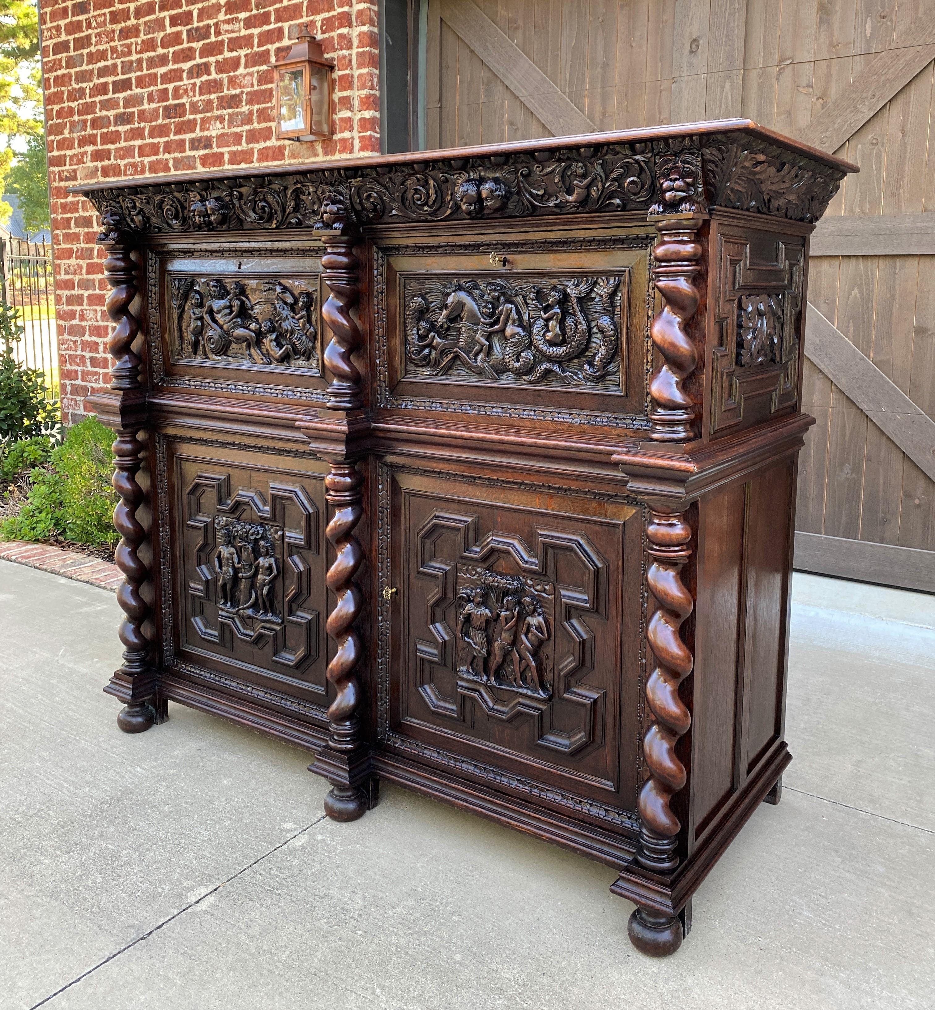 Antiker antiker französischer Eichenholz-Likörschrank, Bar-/ Sideboard-Serviergeschirr, allegorischer Barley-Twist (Neorenaissance) im Angebot