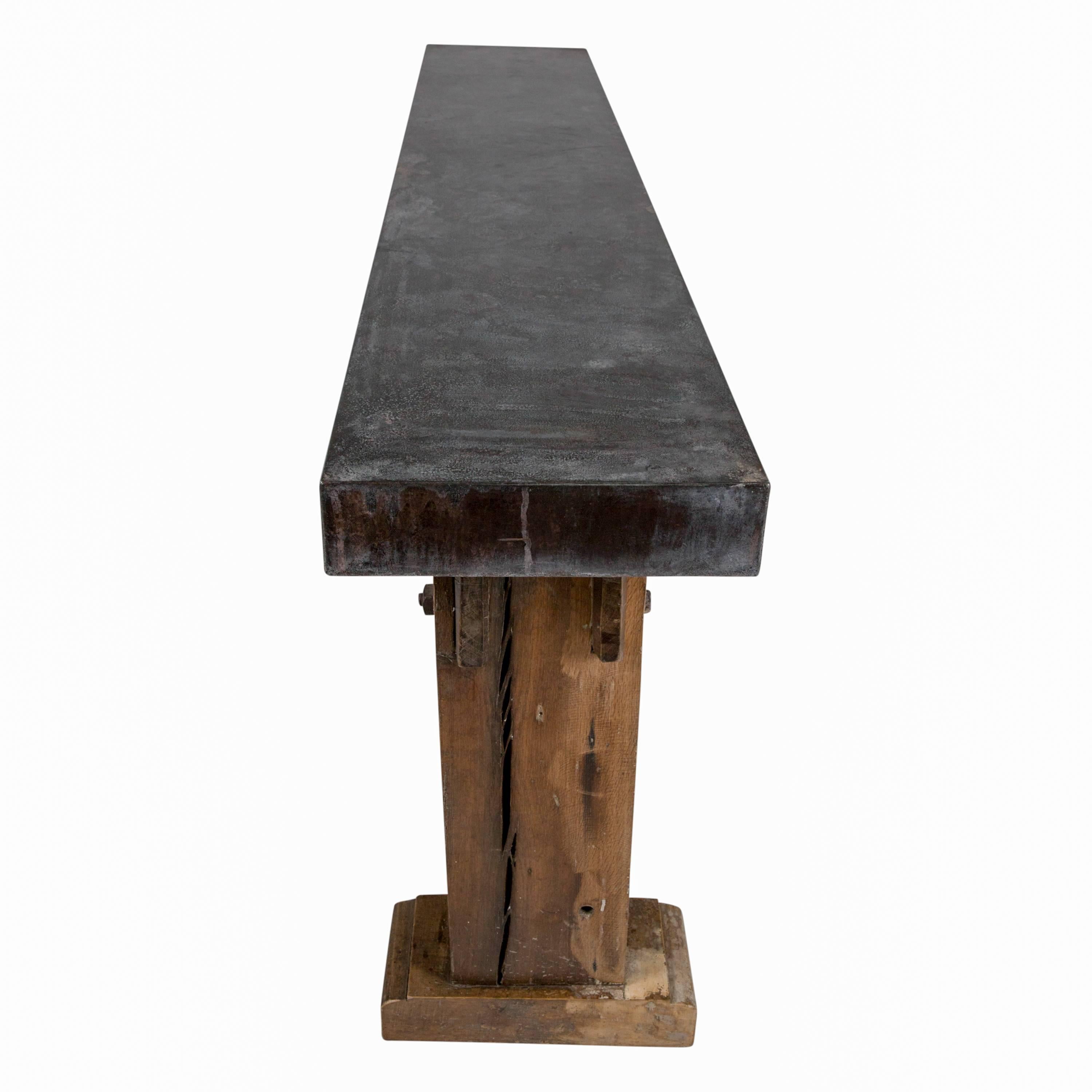 20th Century Antique French Oak Machine Mount with Zinc Top