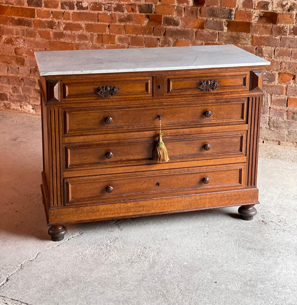 Antique French Oak Marble Commode Chest of Drawers, France, circa 1890 In Good Condition In Longdon, Tewkesbury