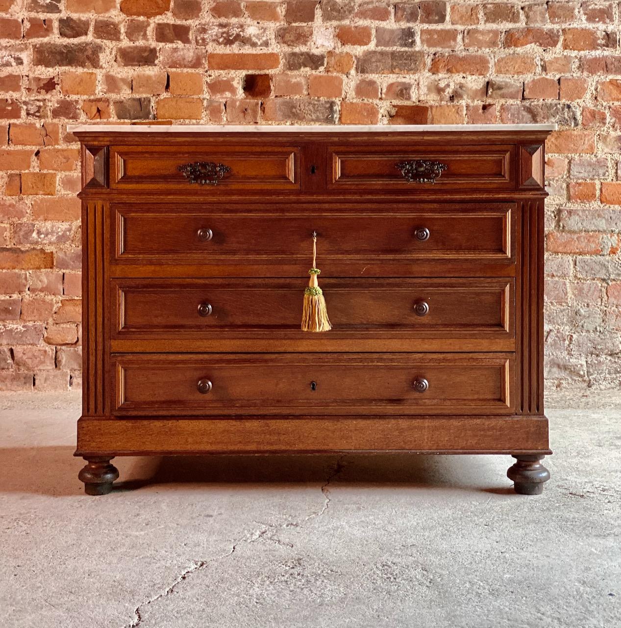 Antique French Oak Marble Commode Chest of Drawers, France, circa 1890 1