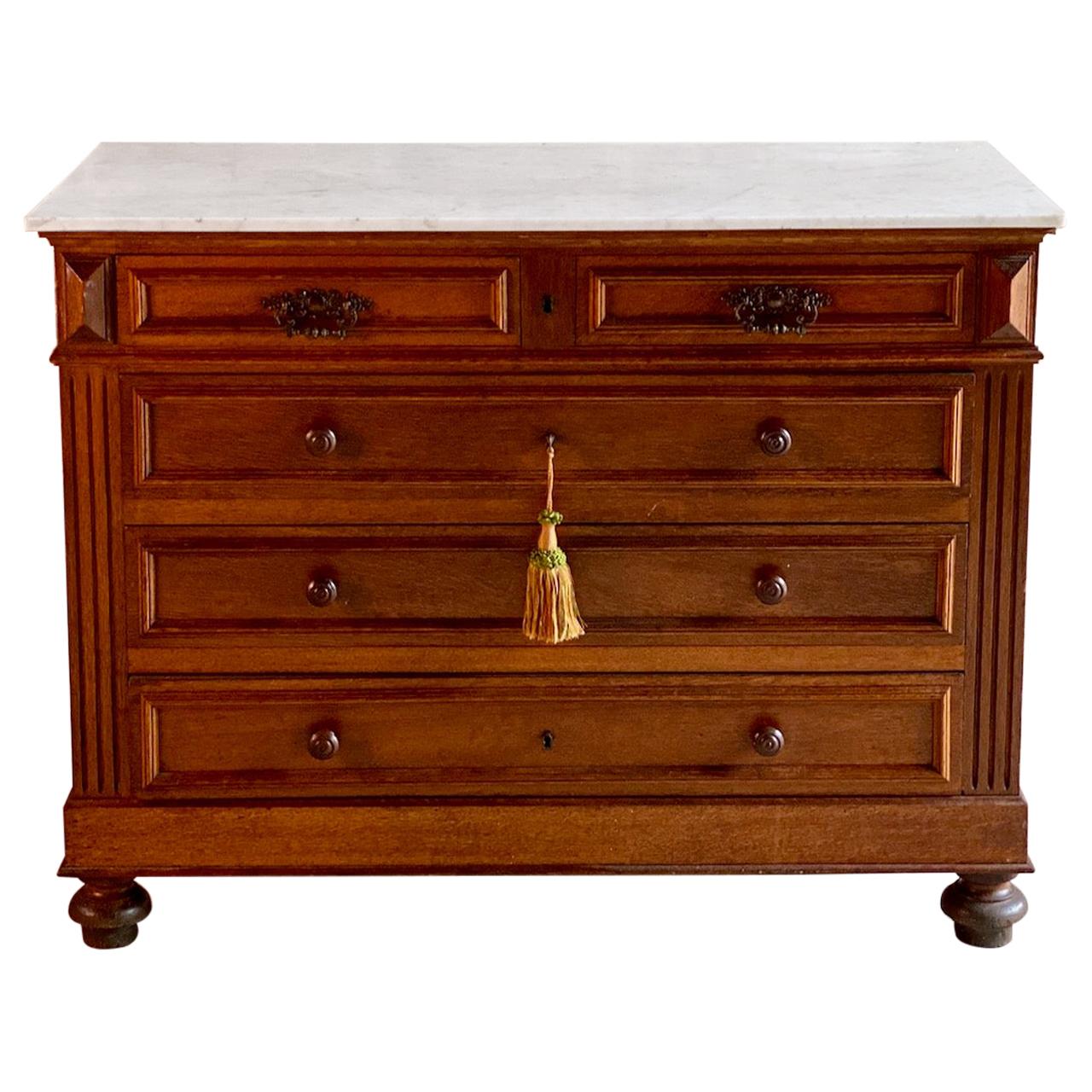 Antique French Oak Marble Commode Chest of Drawers, France, circa 1890