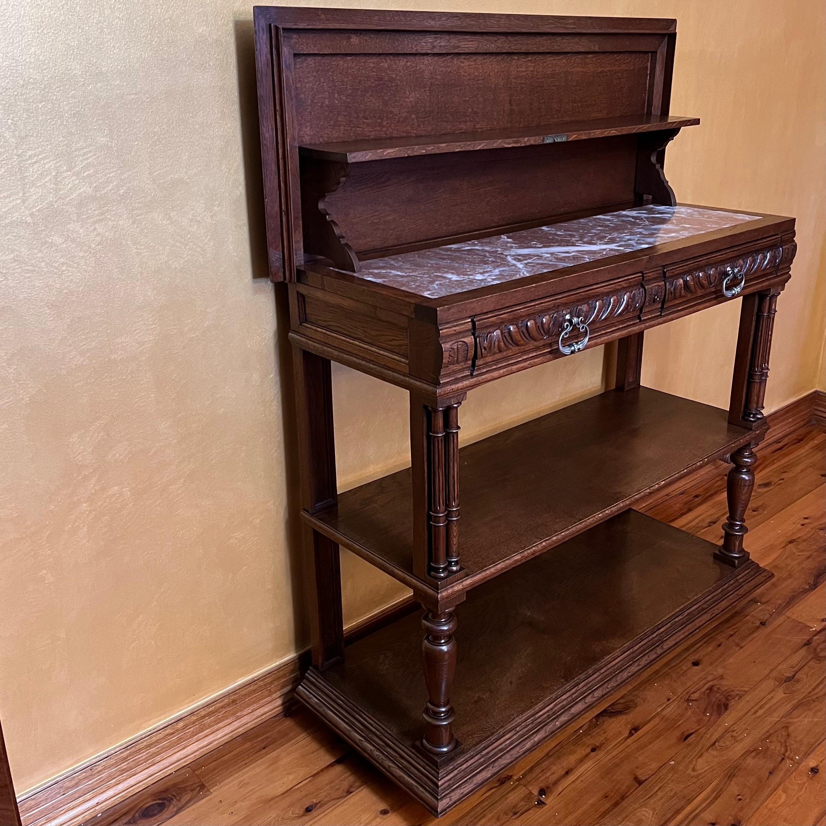 Antique French Oak Marble Lift Up Top Table In Good Condition For Sale In EDENSOR PARK, NSW