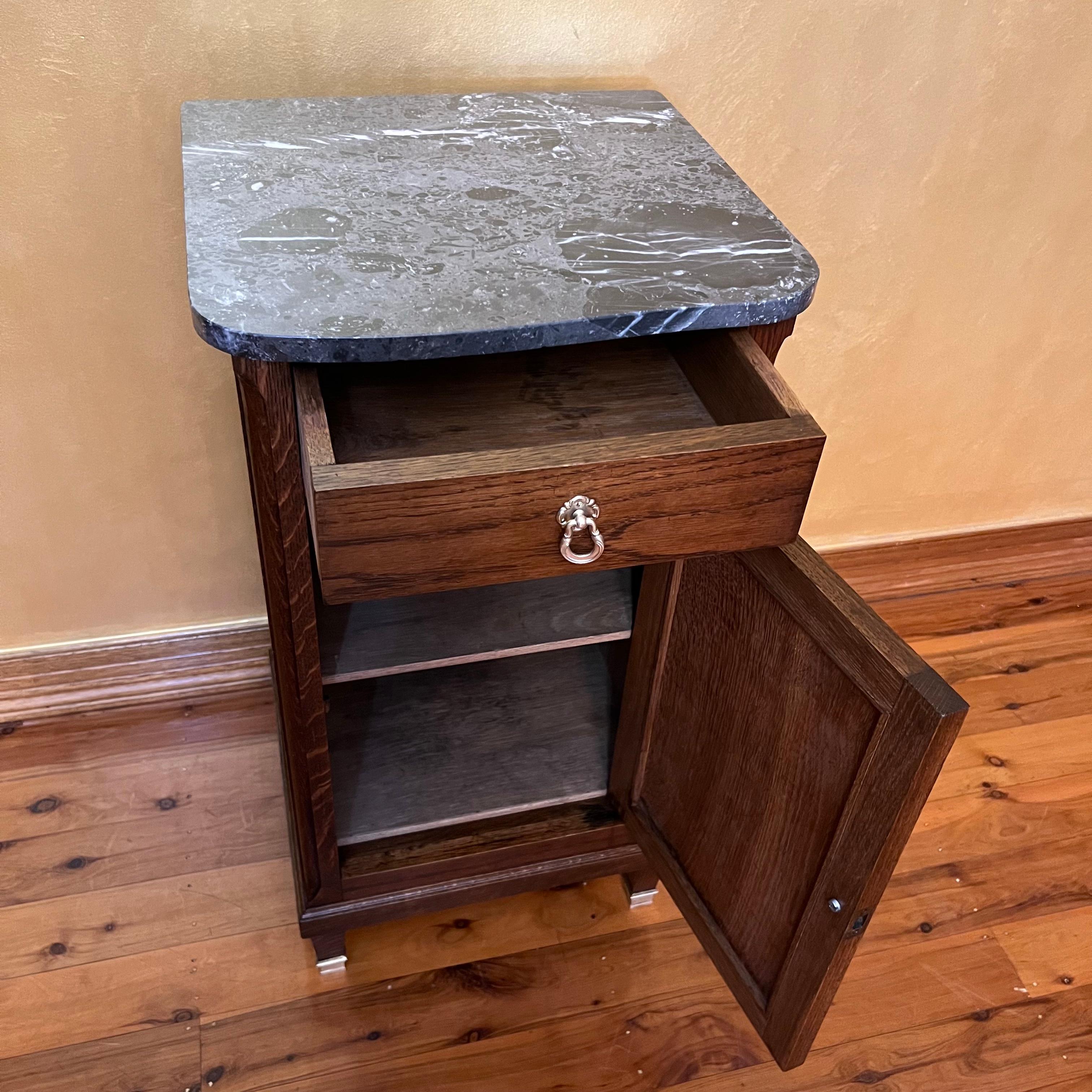 19th Century Antique French Oak Marble Top Bed Side Table For Sale
