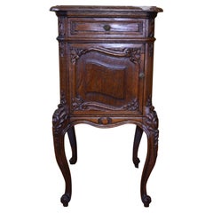 Used French Oak Marble Top Bed Side Table