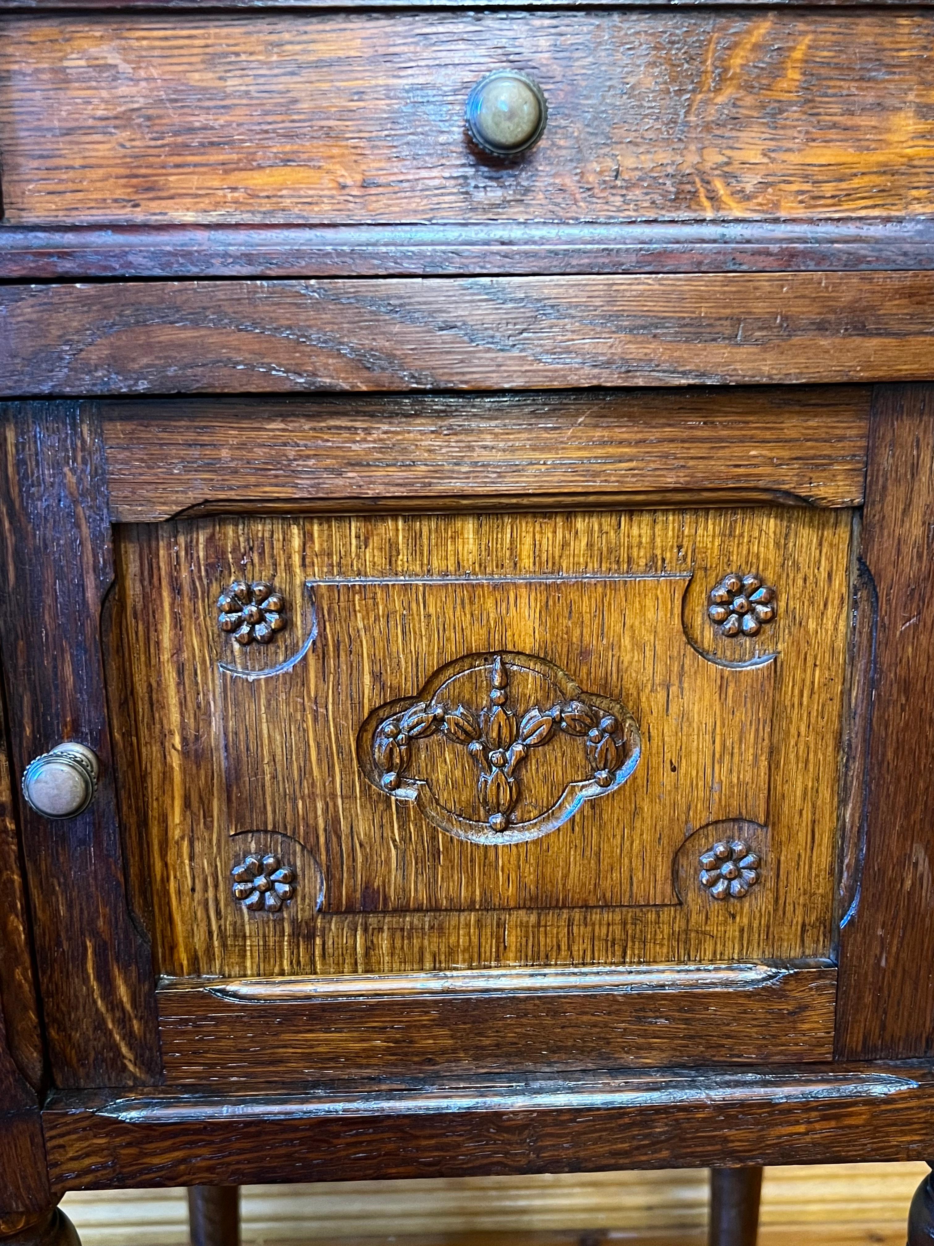 Antique French Oak Marble Top Bedside Table For Sale 1