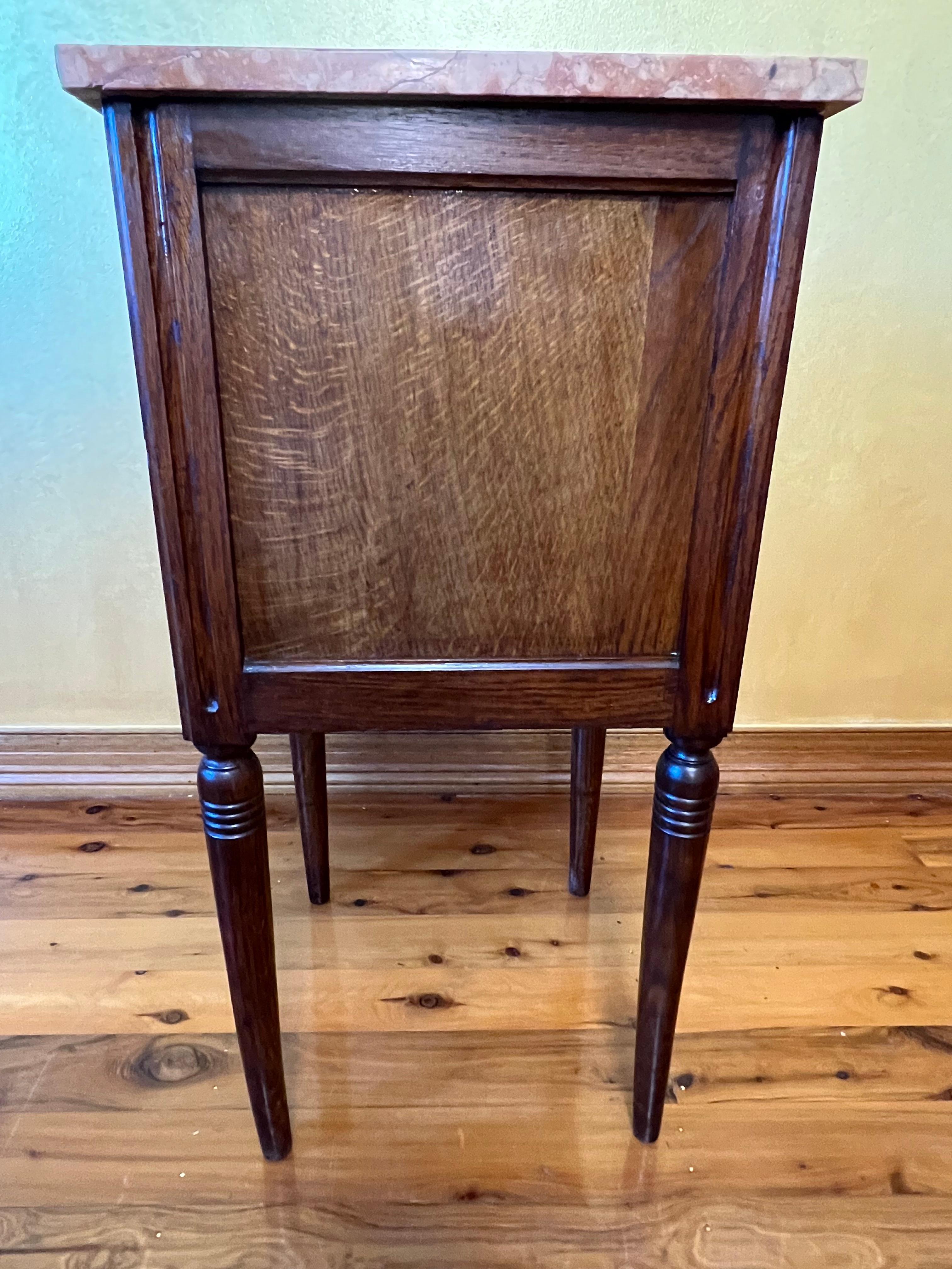 Antique French Oak Marble Top Bedside Table For Sale 4