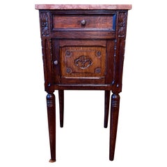 Antique French Oak Marble Top Bedside Table
