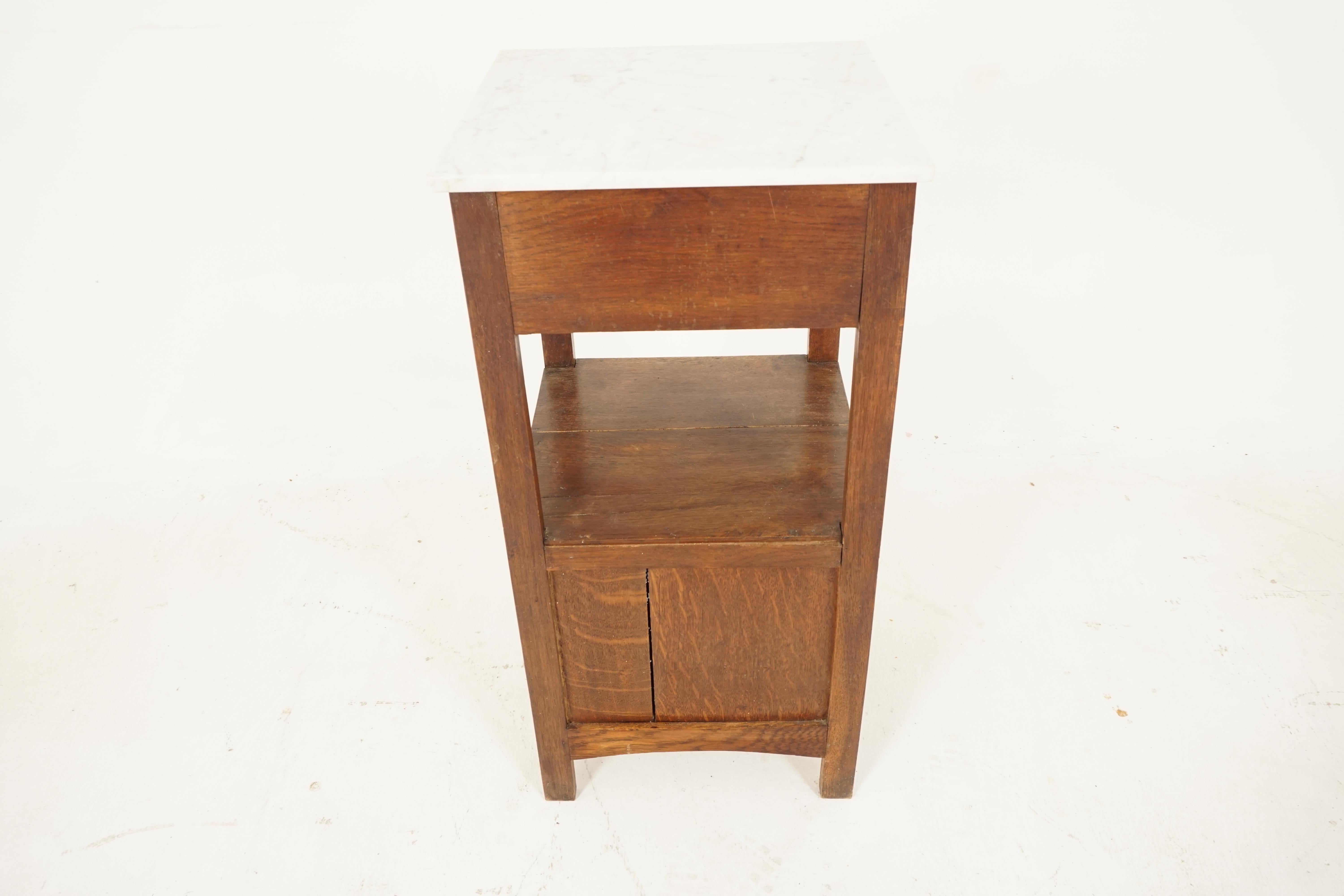 Antique French Oak Marble Top Nightstand Lamp Table, France 1900, B2737 3