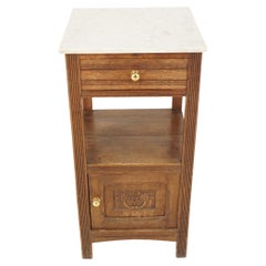 Antique French Oak Marble Top Nightstand Lamp Table, France 1900, B2737