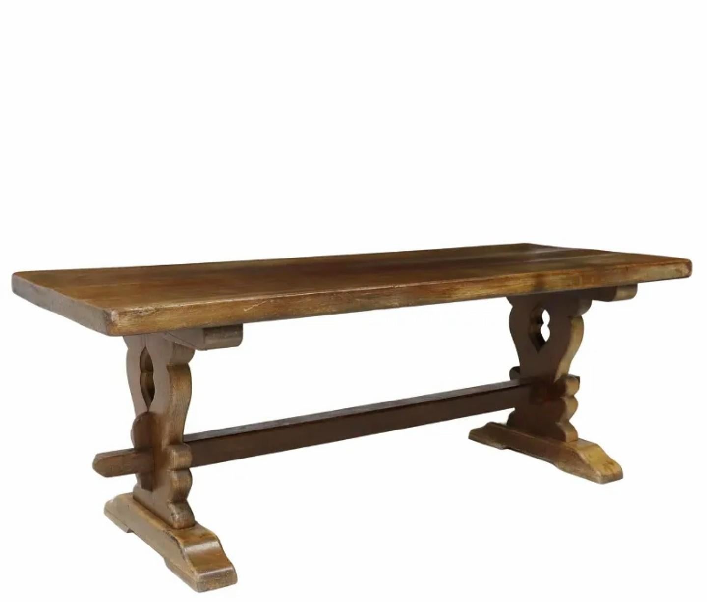 Hand-Carved Antique French Oak Monastery Refectory Dining Table  For Sale